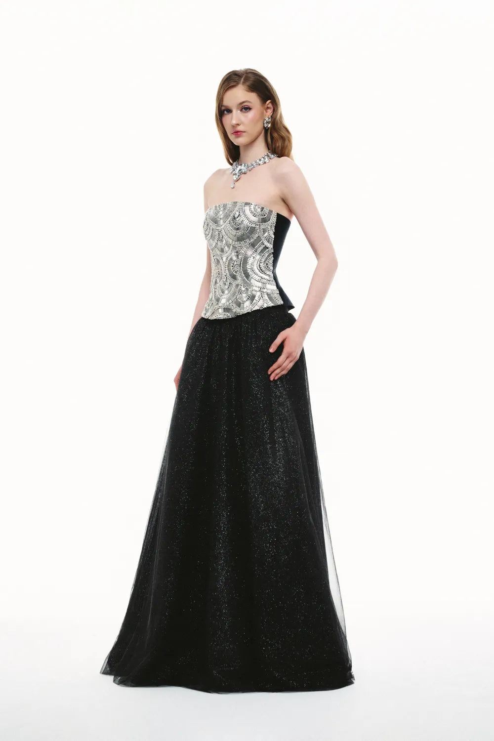 Stylized Fan-Shaped Embellishment Flared A-line Dress