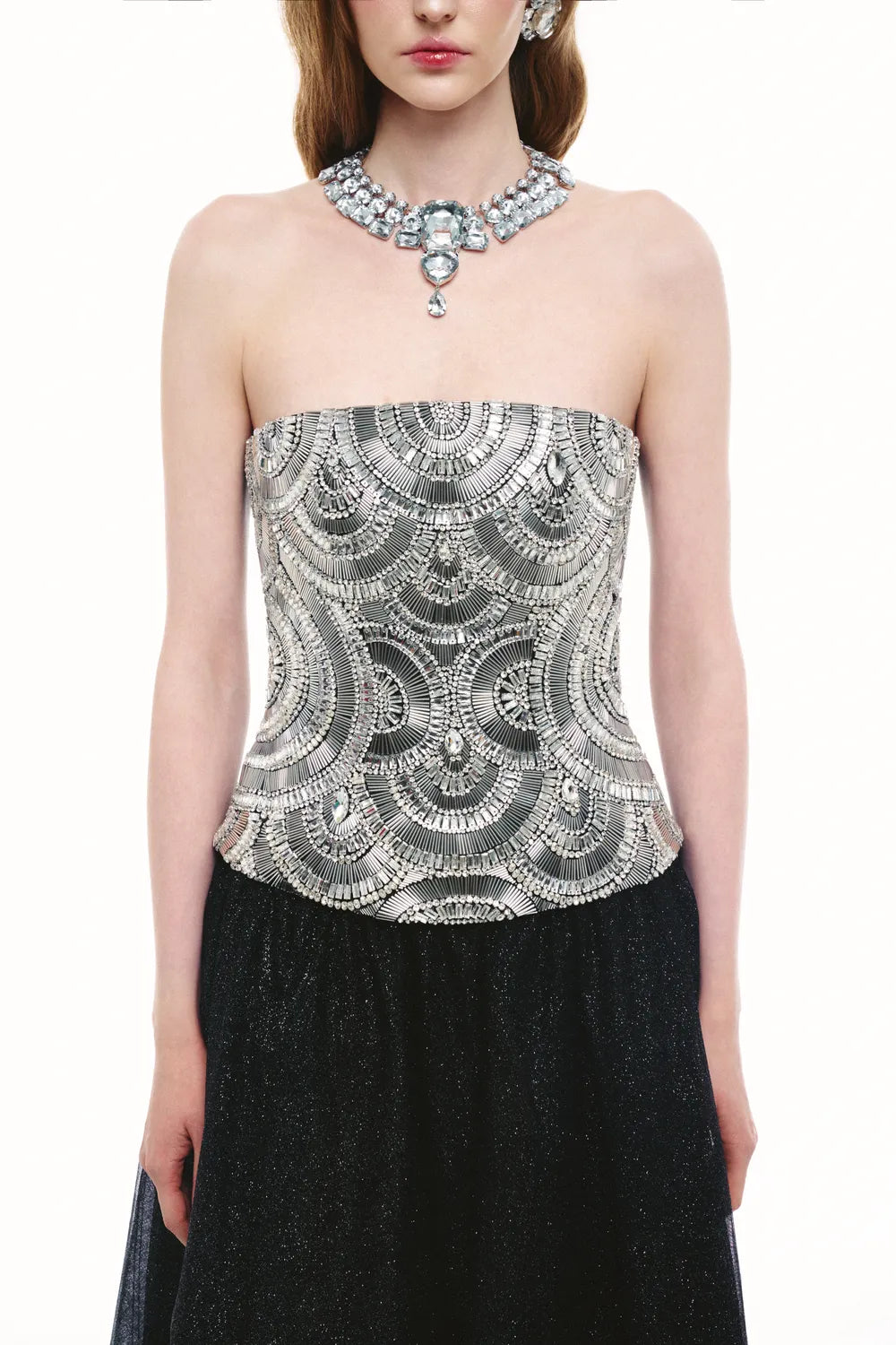 Stylized Fan-Shaped Embellishment Flared A-line Dress