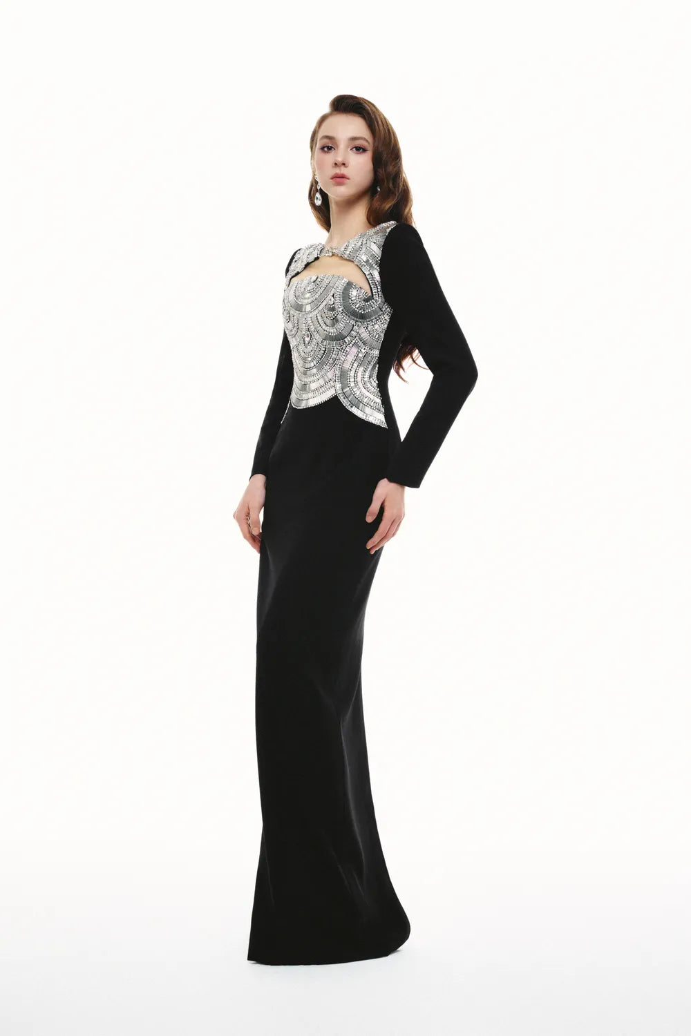 Boat Neck Curved Open Chest Straight Dress