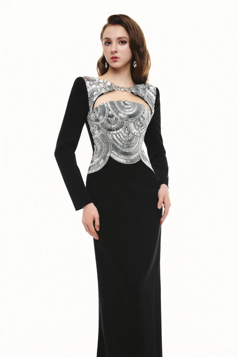 Boat Neck Curved Open Chest Straight Dress