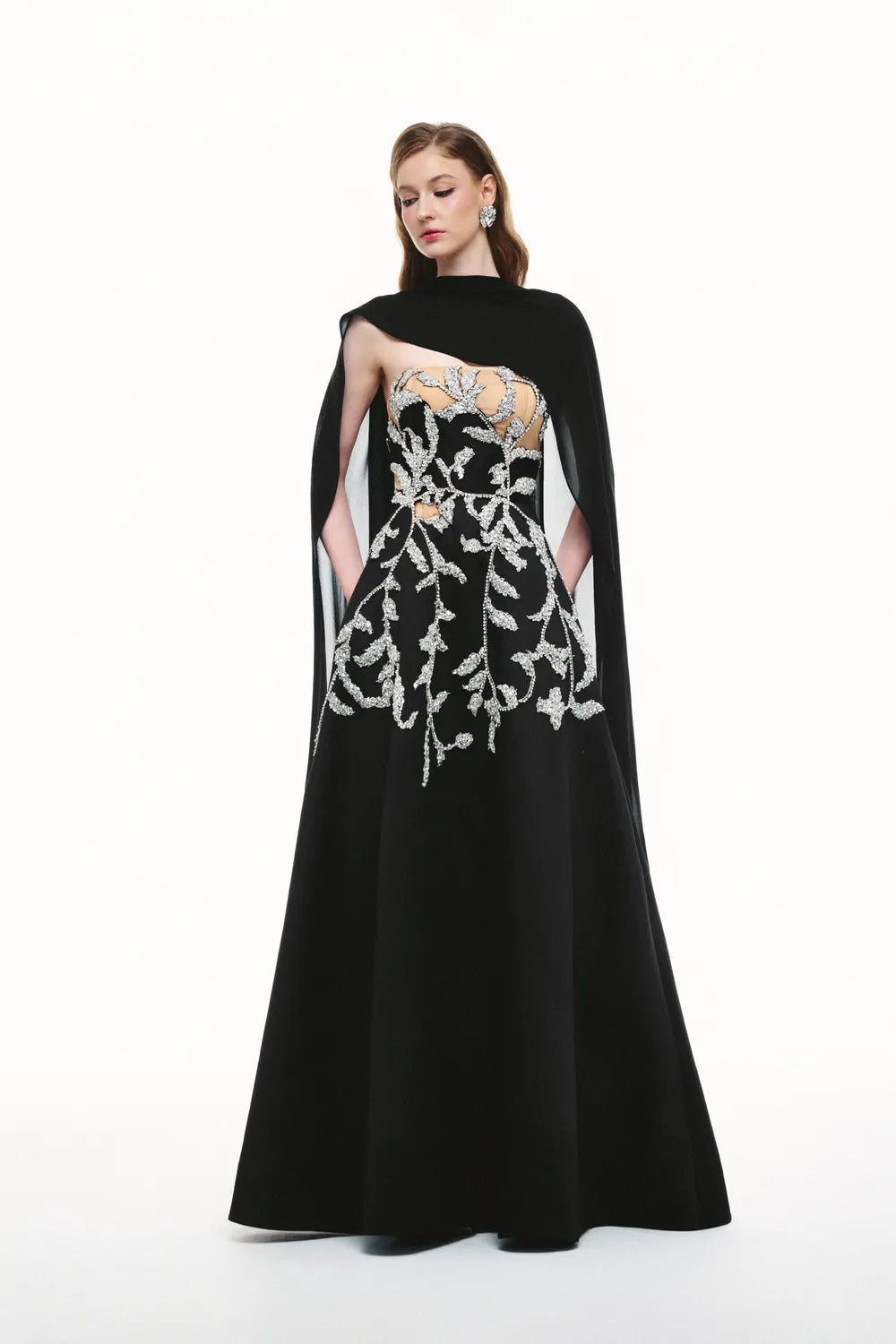 High Neck Leaf And Branches Crystal Embellished Dress