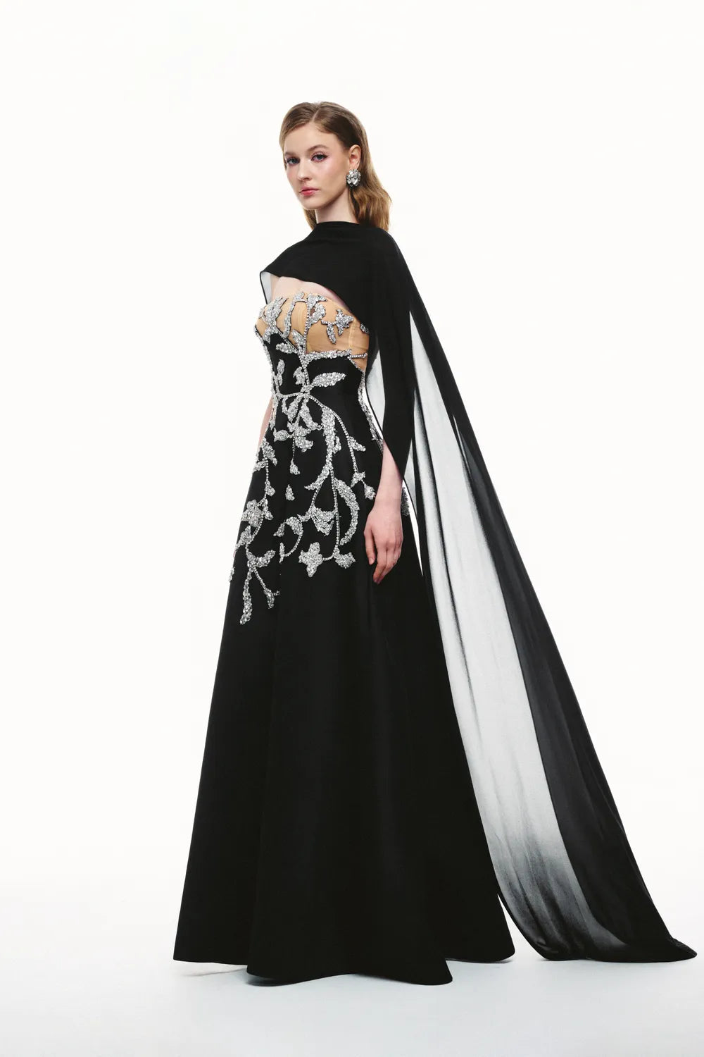 High Neck Leaf And Branches Crystal Embellished Dress