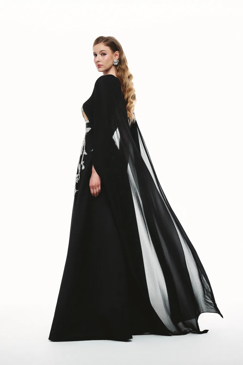 High Neck Leaf And Branches Crystal Embellished Dress