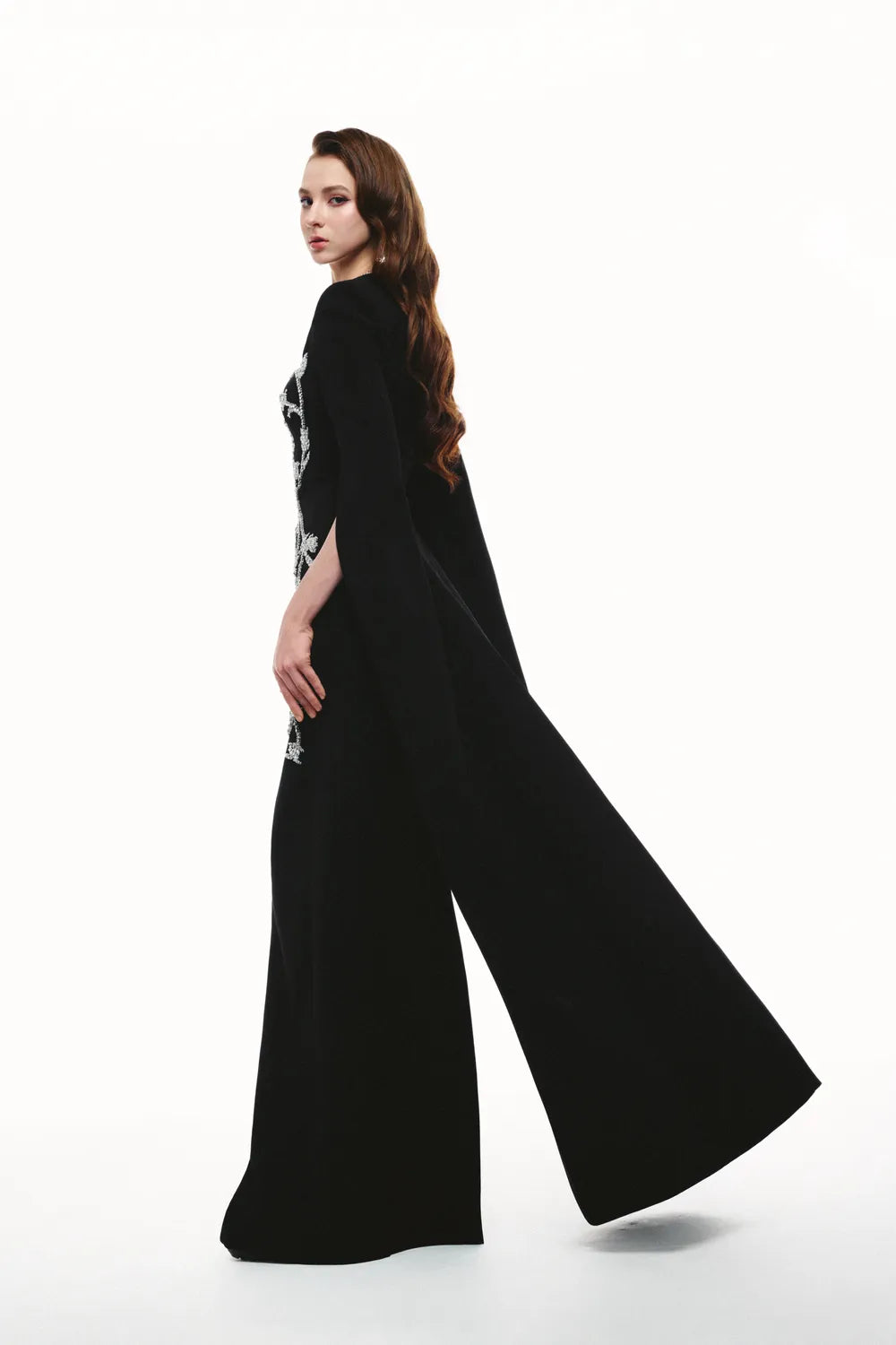 Trapezoid Neckline Stylized Leaf And Branches Crystal Embellished Dress