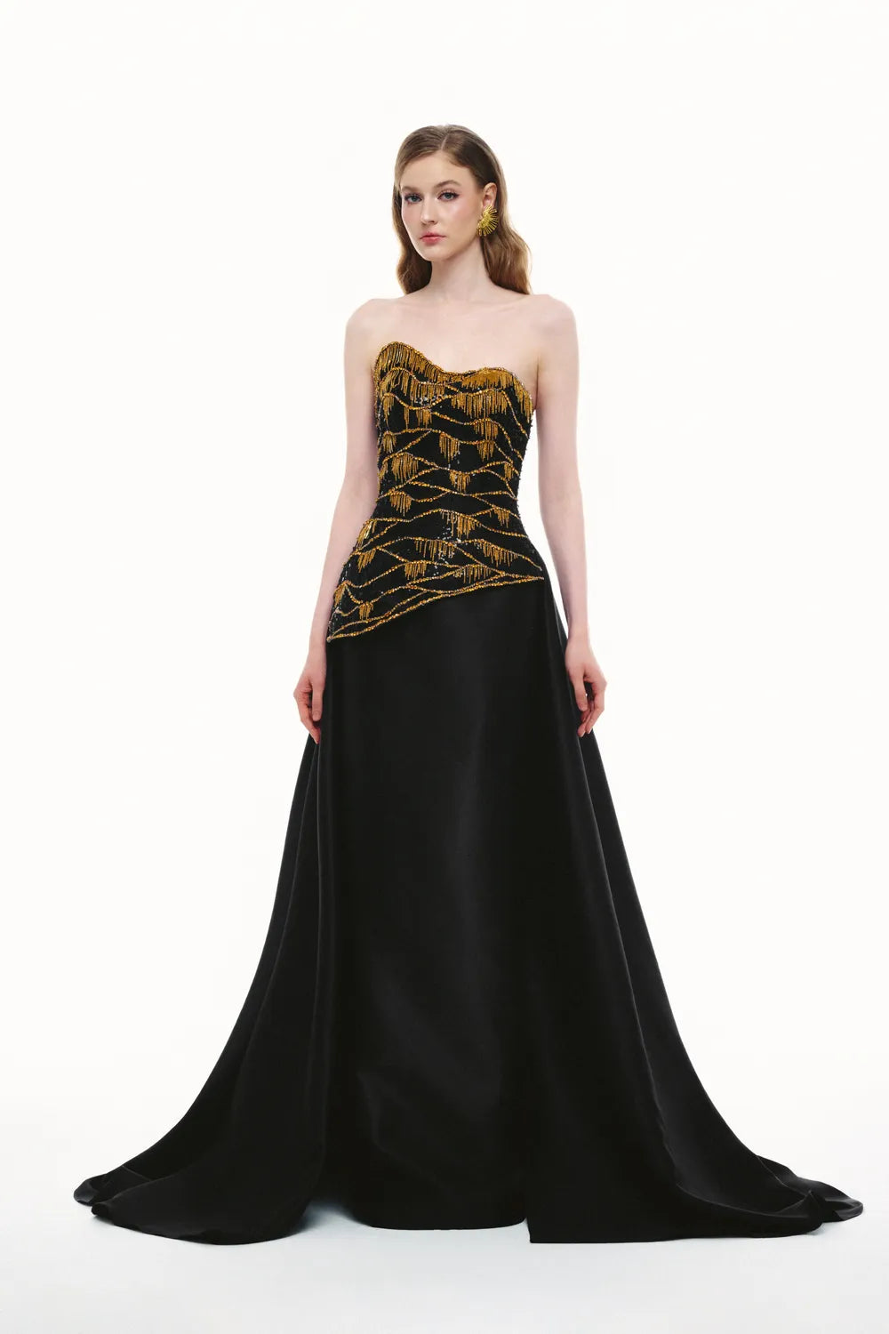 Wavy Chestline Sides Flared Skirt Flap Dress - TRACY COUTURE