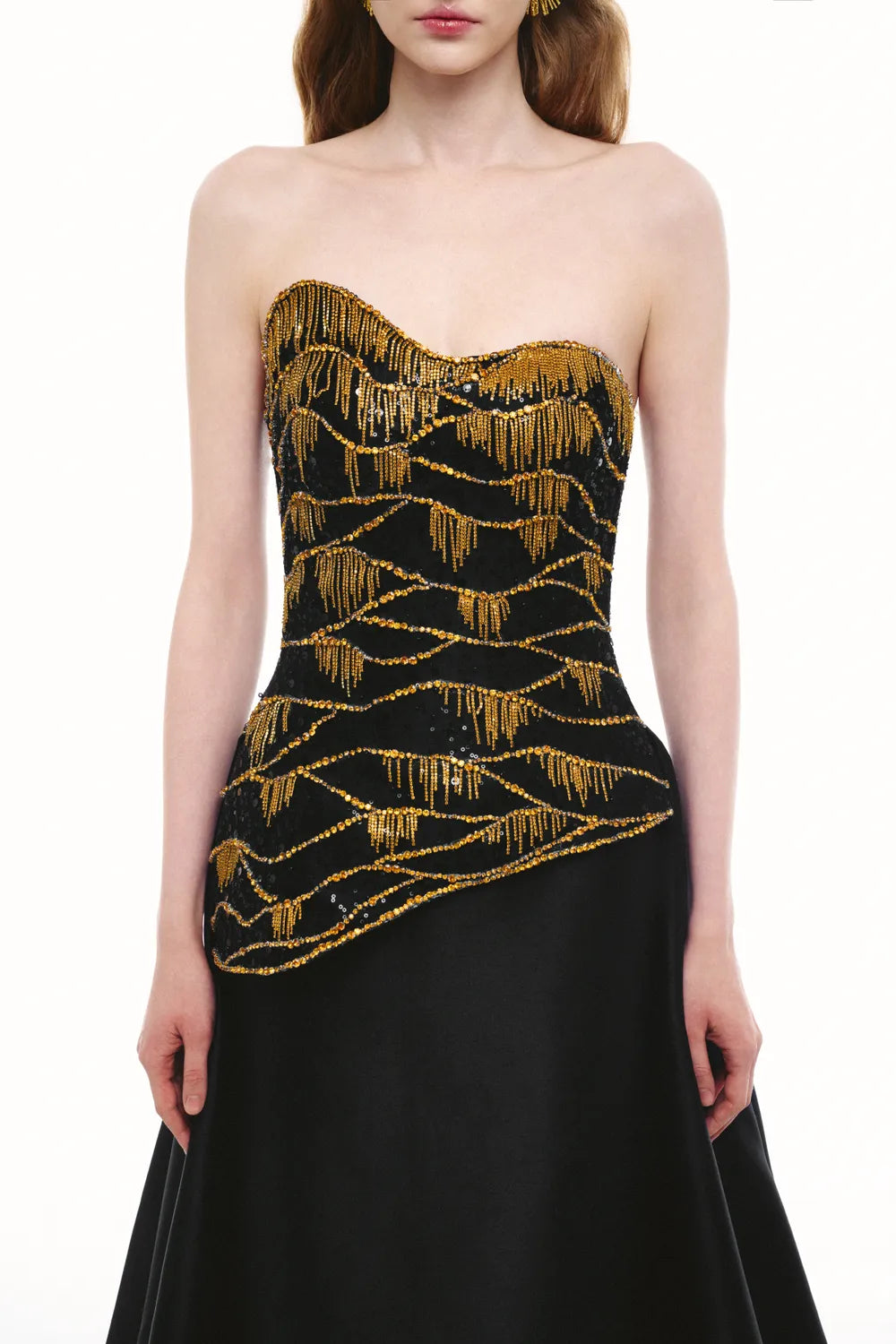 Wavy Chestline Sides Flared Skirt Flap Dress - TRACY COUTURE
