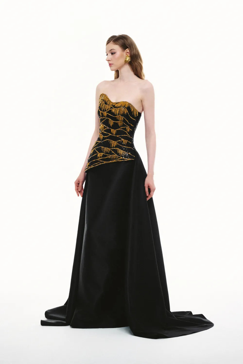 Wavy Chestline Sides Flared Skirt Flap Dress - TRACY COUTURE