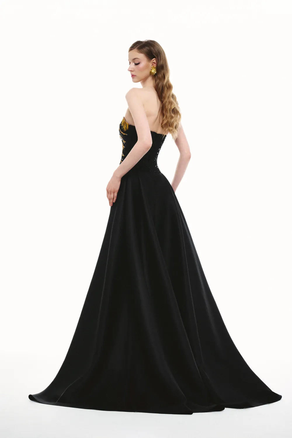 Wavy Chestline Sides Flared Skirt Flap Dress - TRACY COUTURE