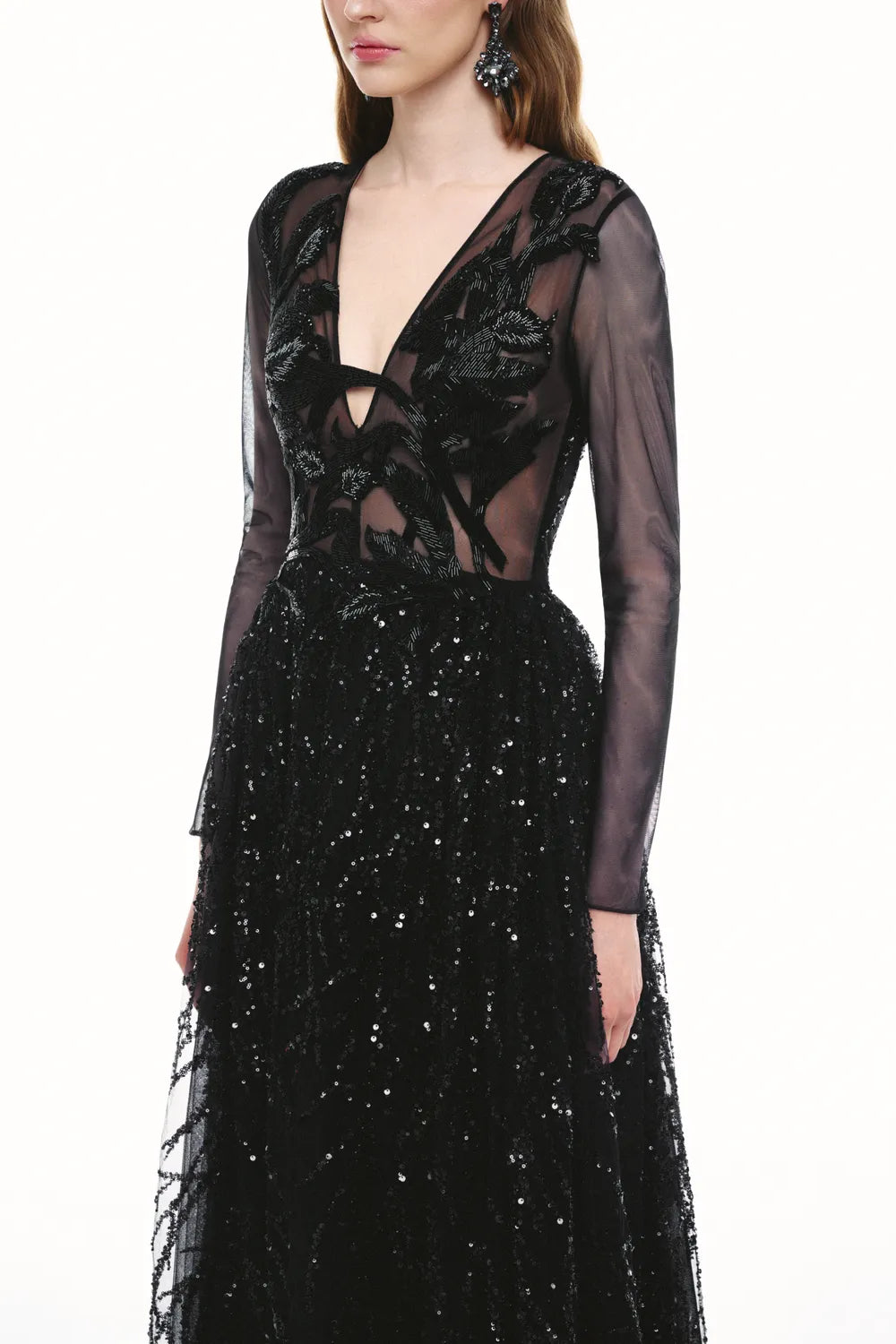 See-Through Sleeve Sparkling Dress