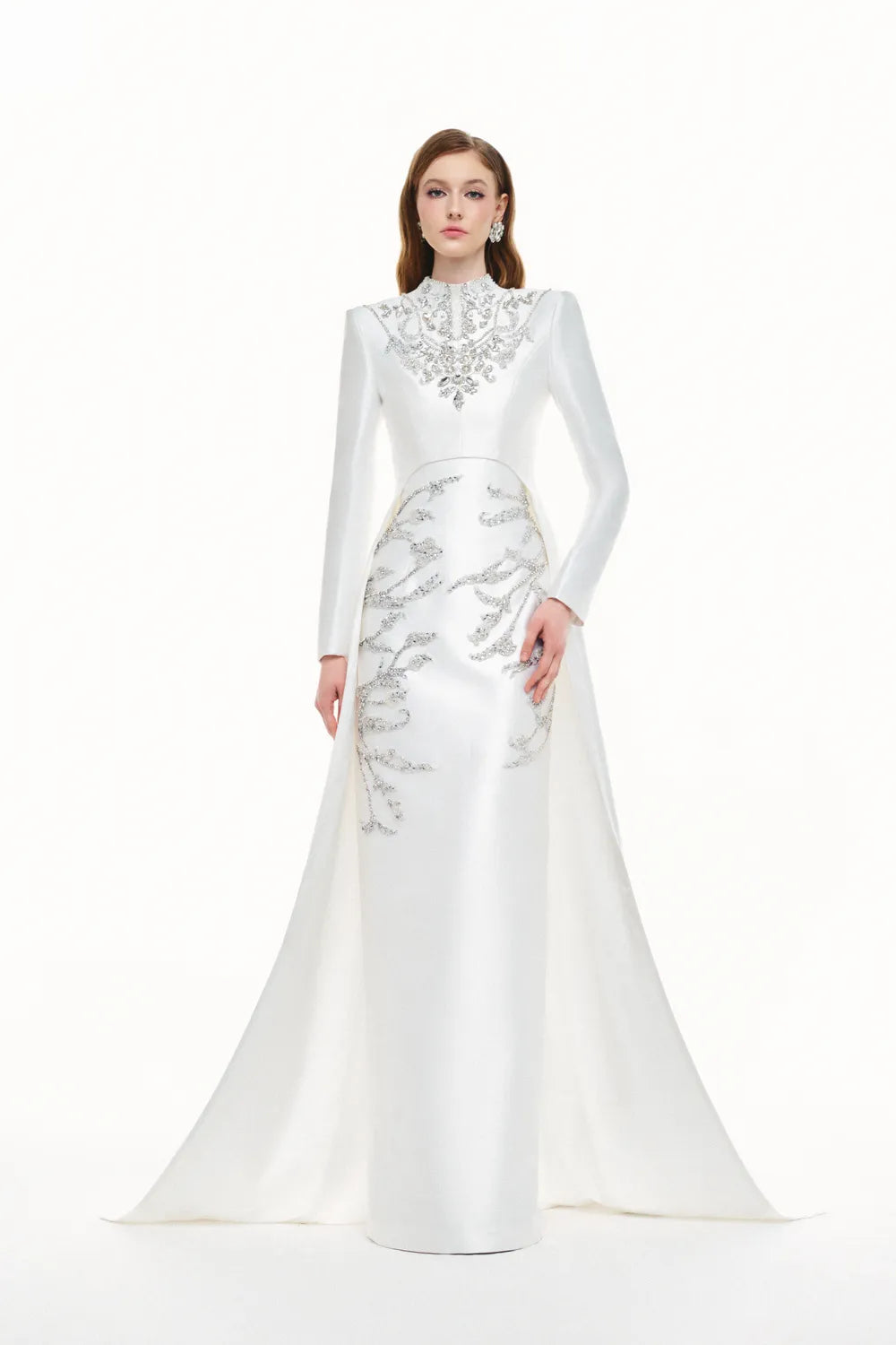 Crystal Embellished Straight Skirt With Long Back Flap Dress