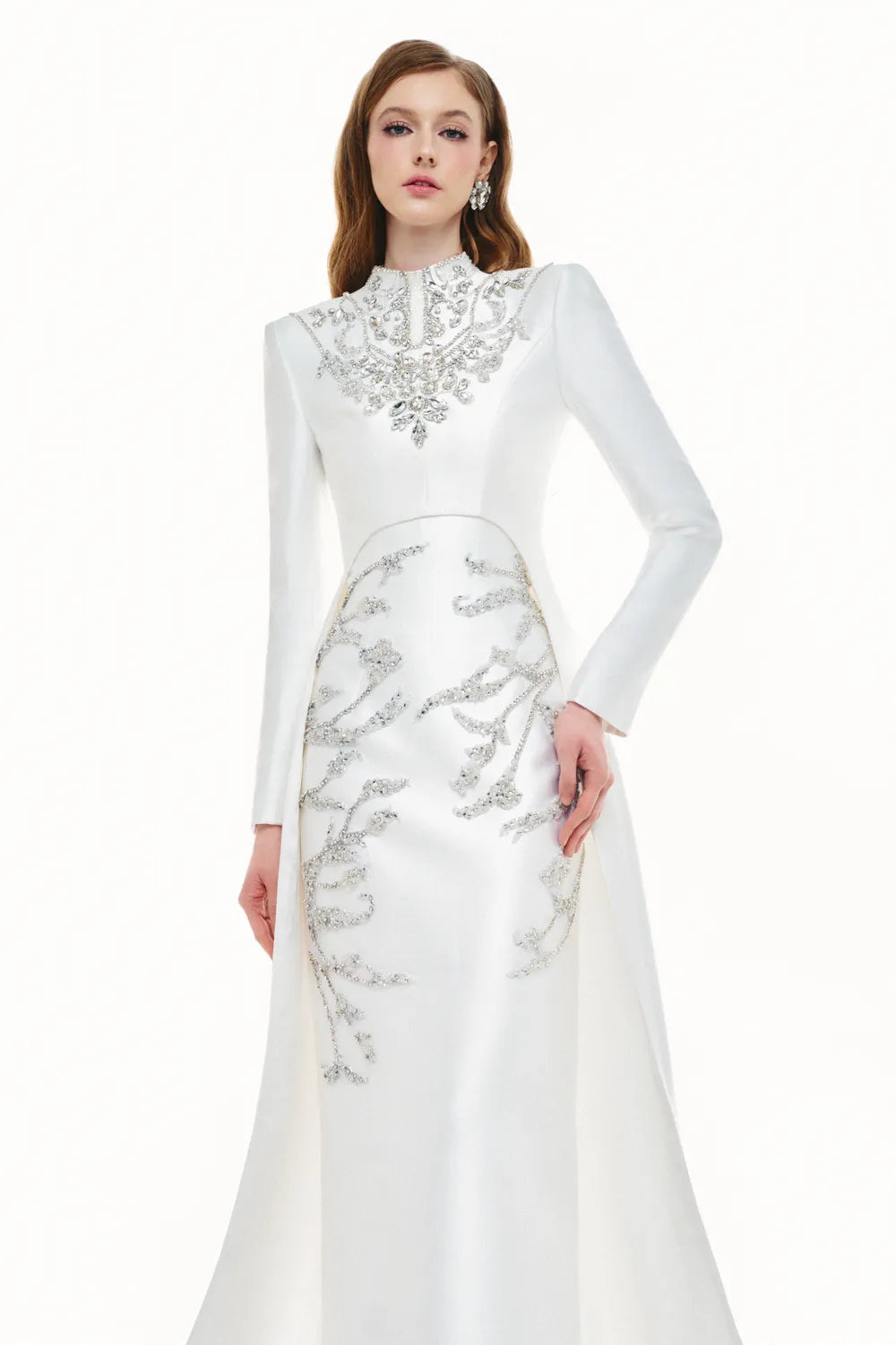 Crystal Embellished Straight Skirt With Long Back Flap Dress
