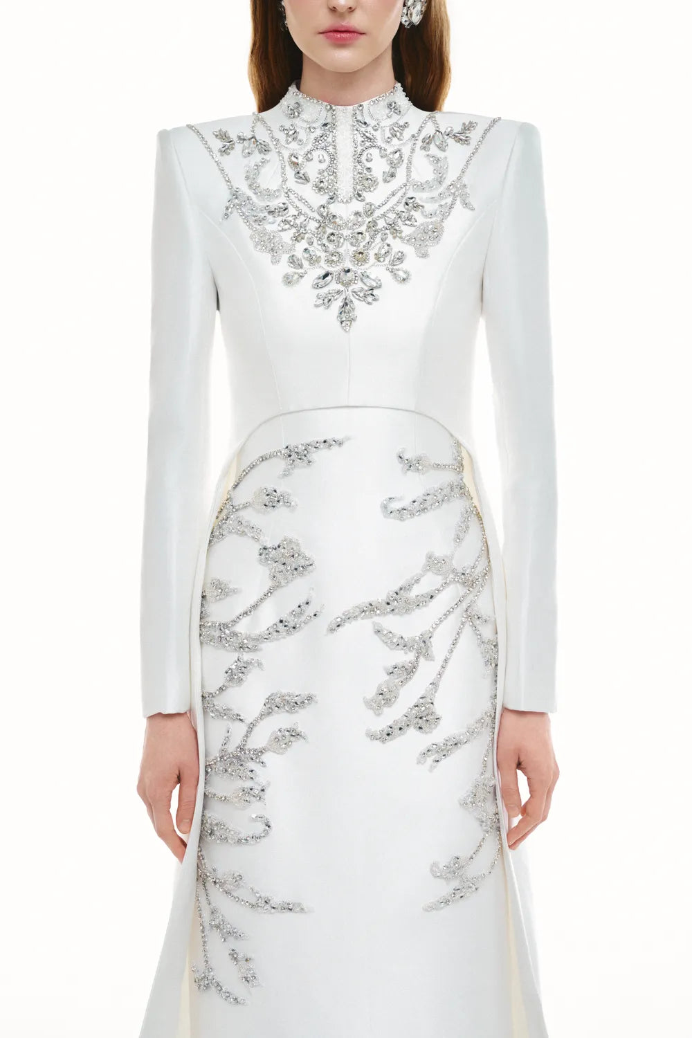 Crystal Embellished Straight Skirt With Long Back Flap Dress