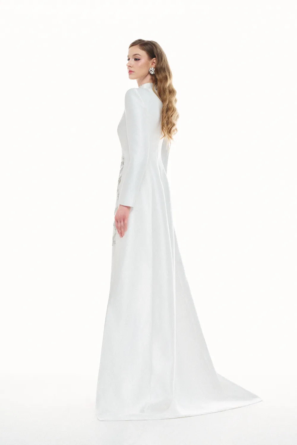 Crystal Embellished Straight Skirt With Long Back Flap Dress