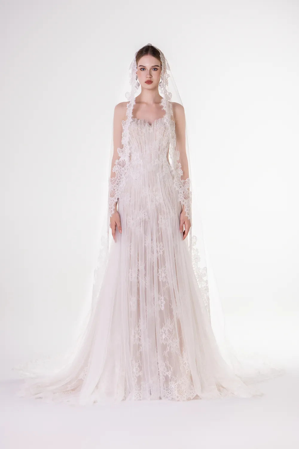 Gathered Mesh Floor Length Dress - TRACY COUTURE