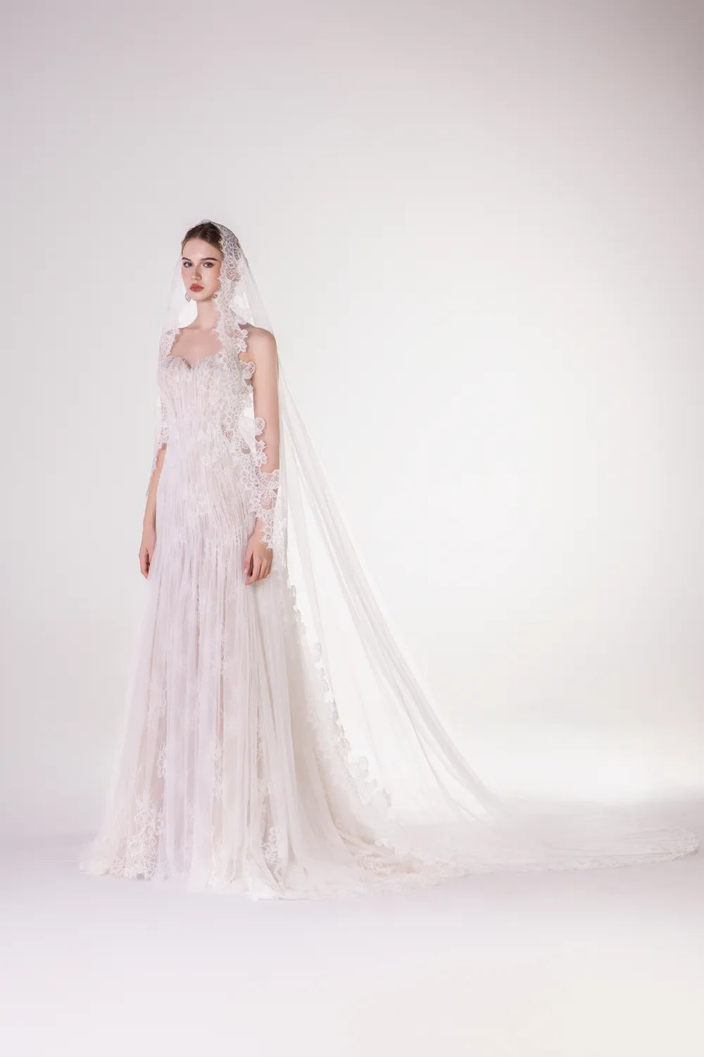 Gathered Mesh Floor Length Dress - TRACY COUTURE