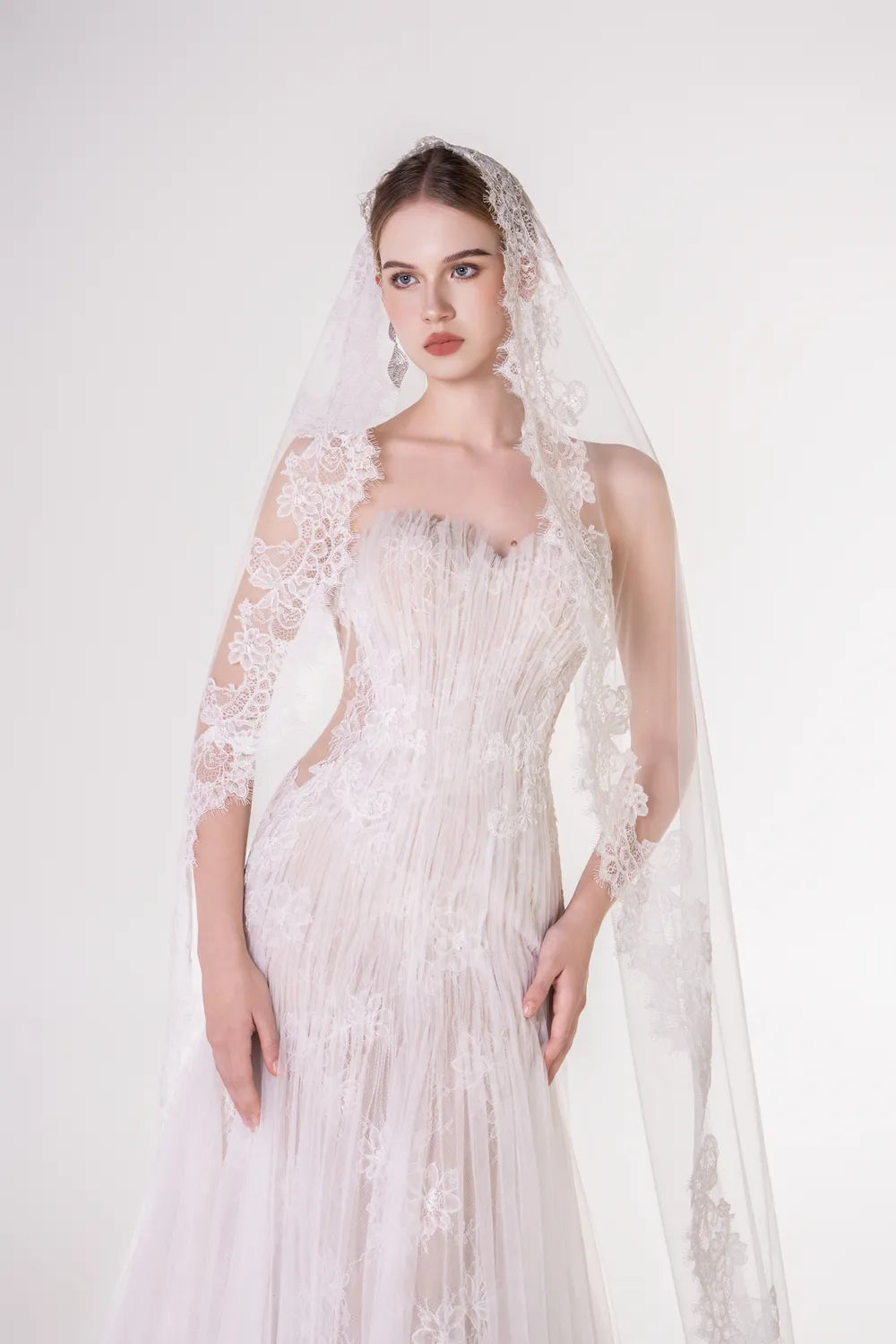 Gathered Mesh Floor Length Dress - TRACY COUTURE