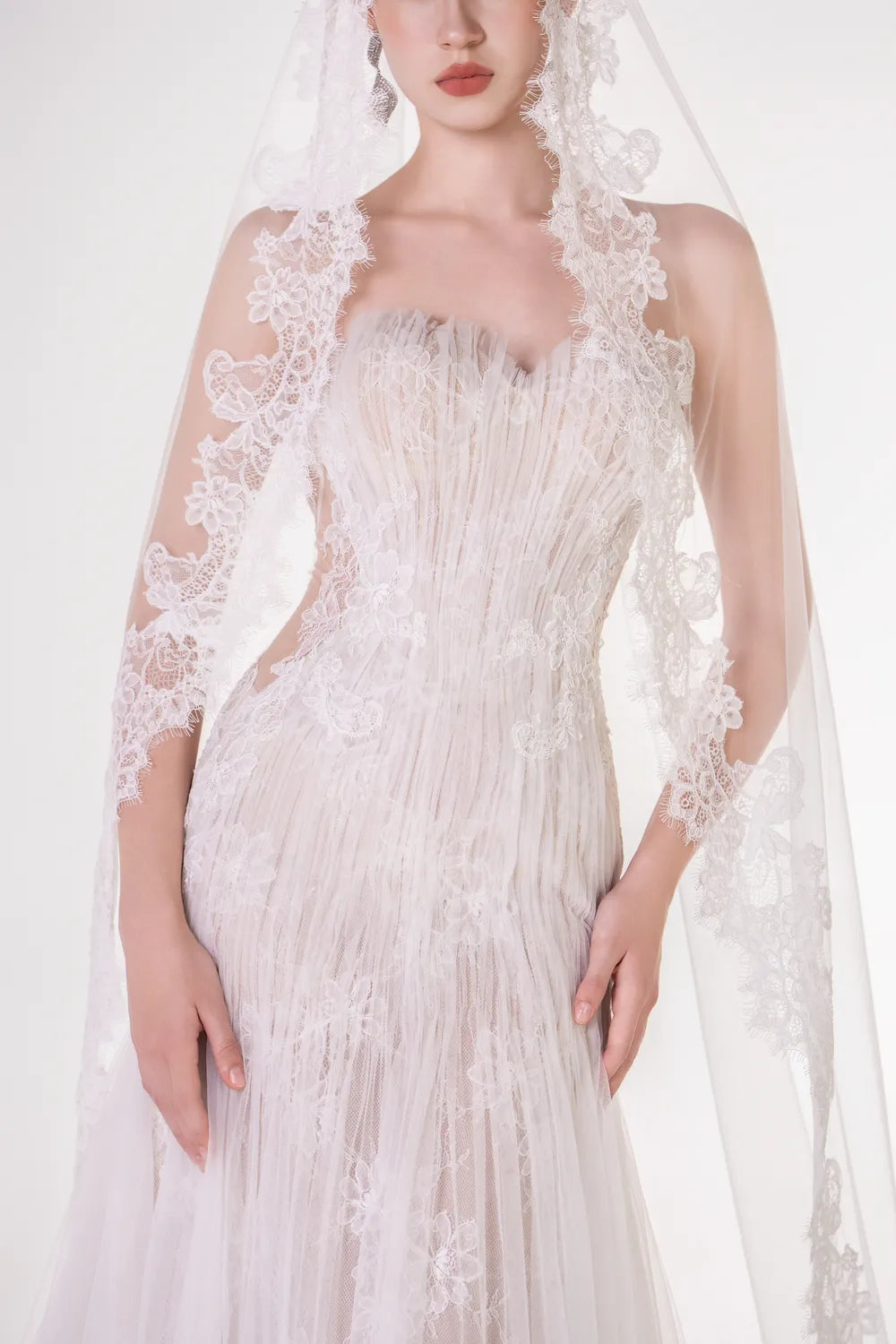 Gathered Mesh Floor Length Dress - TRACY COUTURE