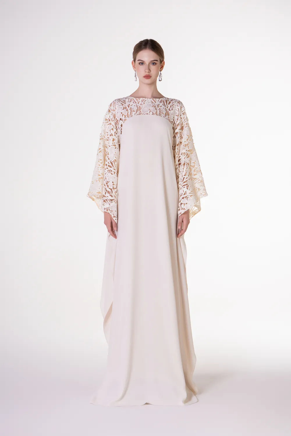 Floral Laser Cut Flared Sleeve Dress