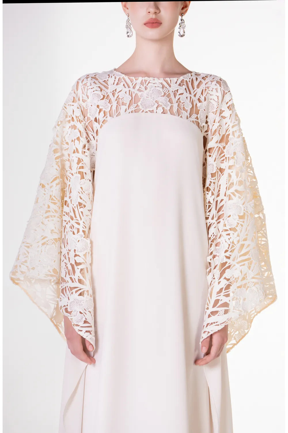 Floral Laser Cut Flared Sleeve Dress