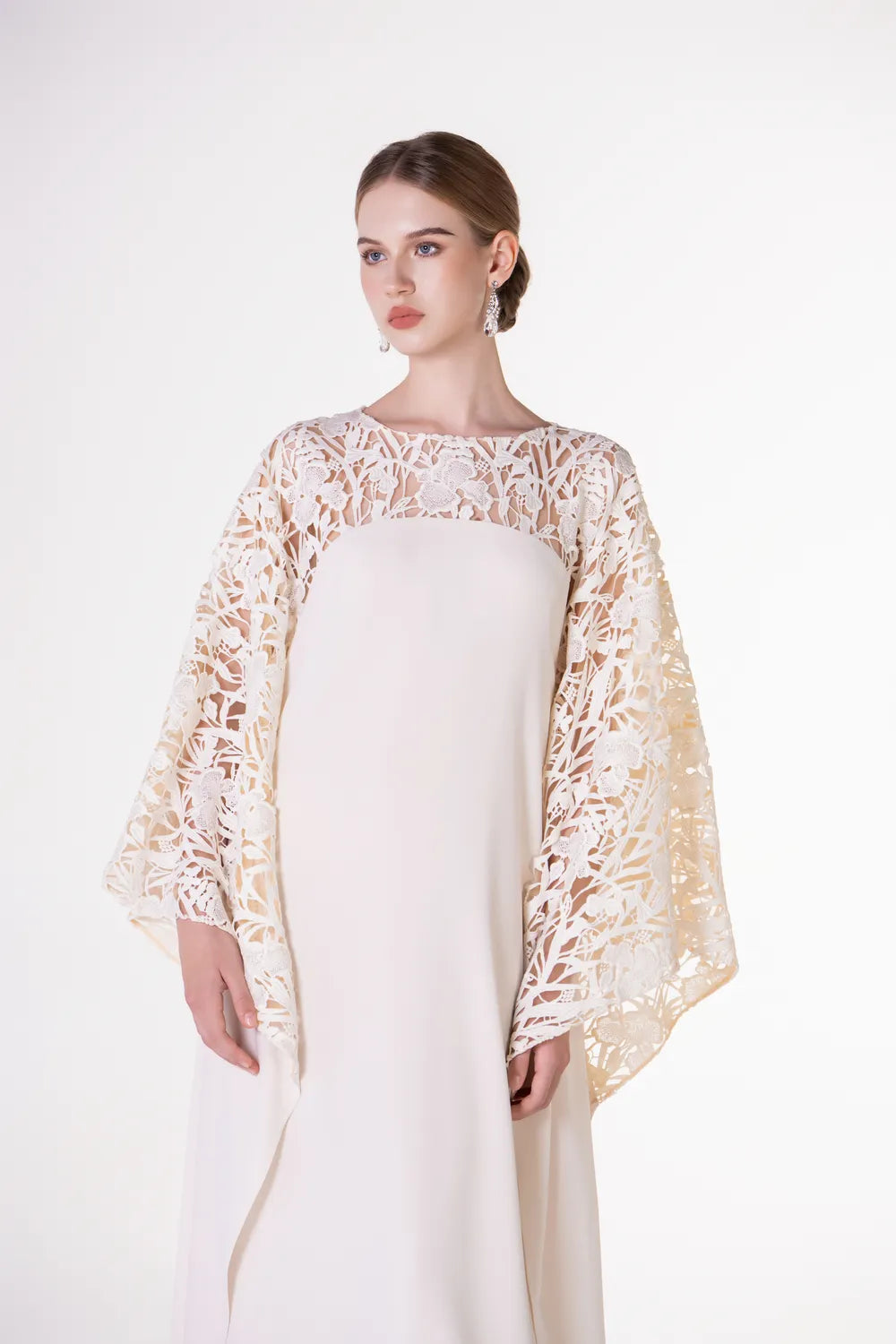 Floral Laser Cut Flared Sleeve Dress