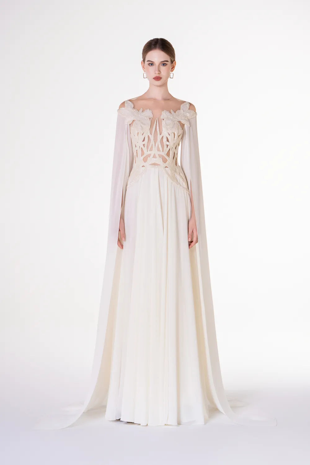 Round Neck Stylized Embellished Gathered Dress