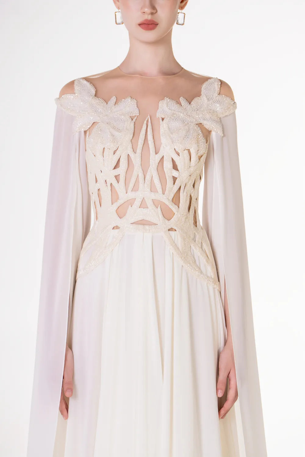 Round Neck Stylized Embellished Gathered Dress