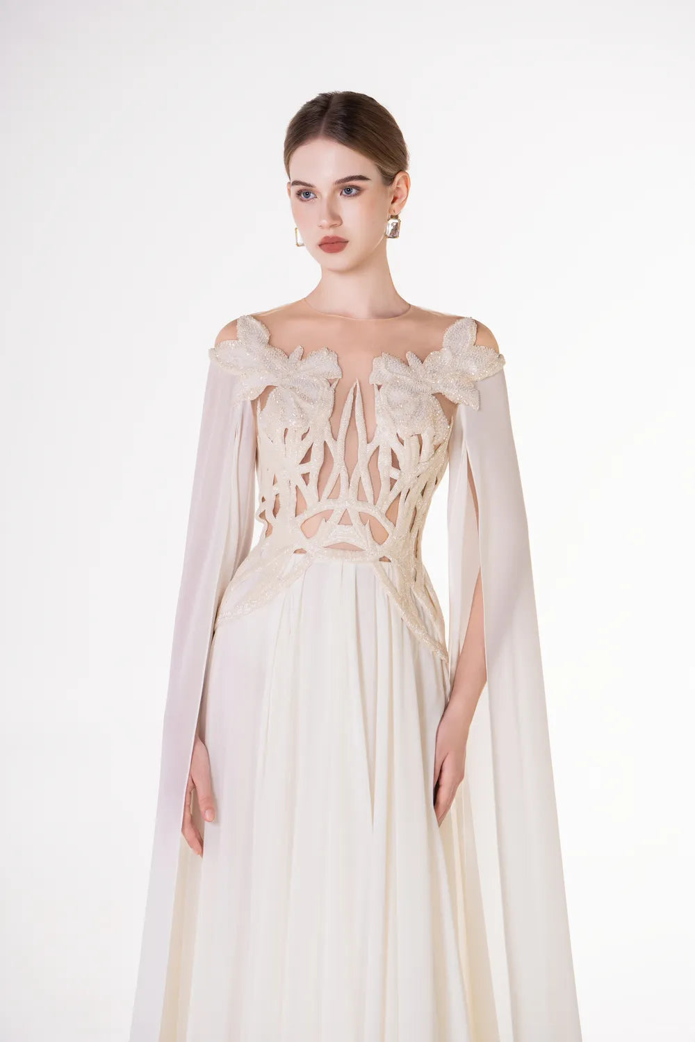 Round Neck Stylized Embellished Gathered Dress
