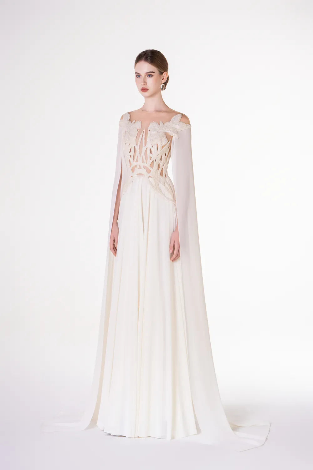 Round Neck Stylized Embellished Gathered Dress