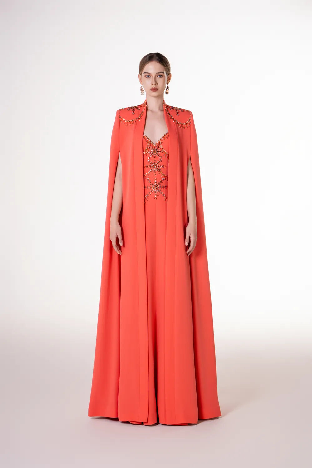 Shoulder Crystal Embellished Cape And Strappy Dress Set