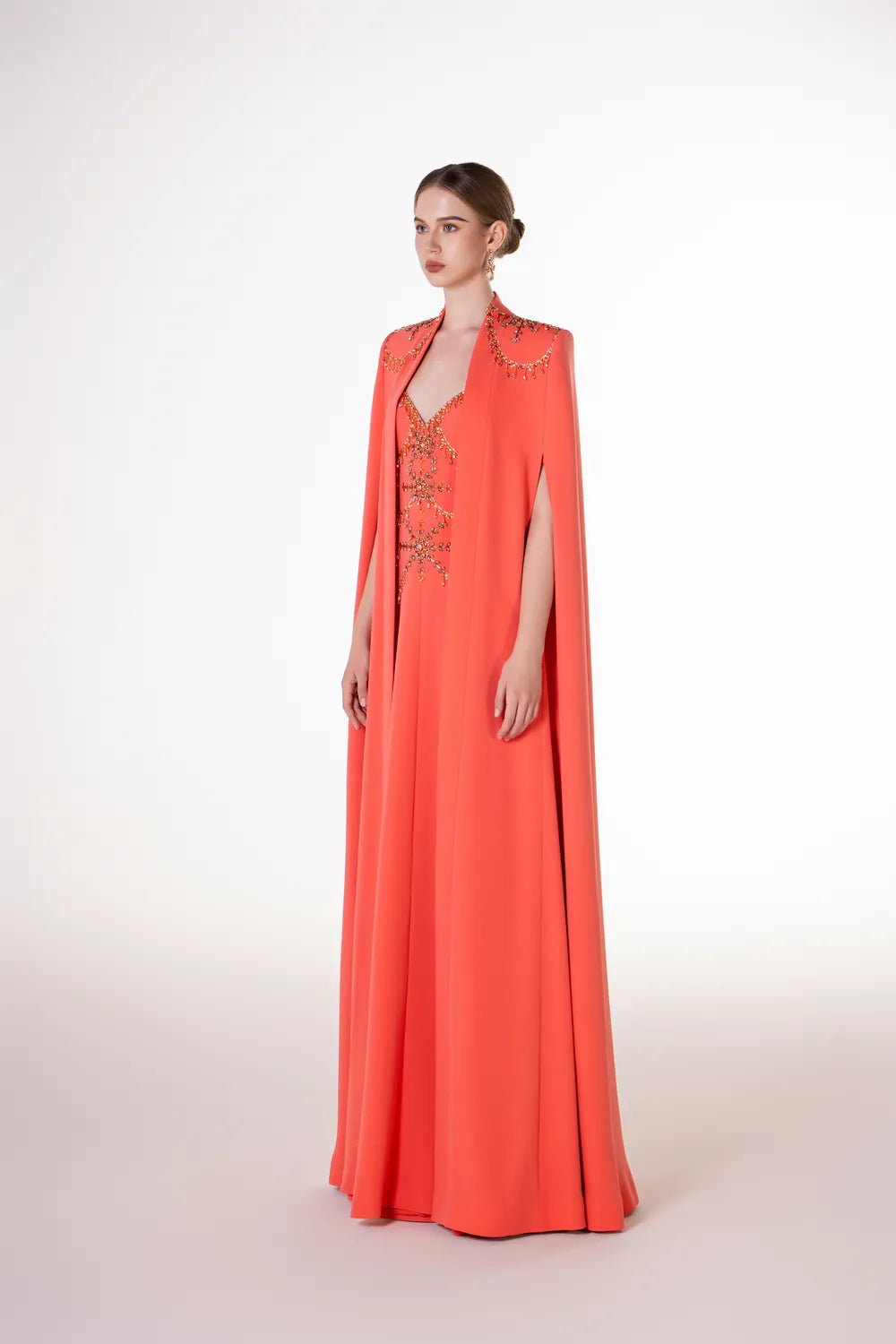 Shoulder Crystal Embellished Cape And Strappy Dress Set