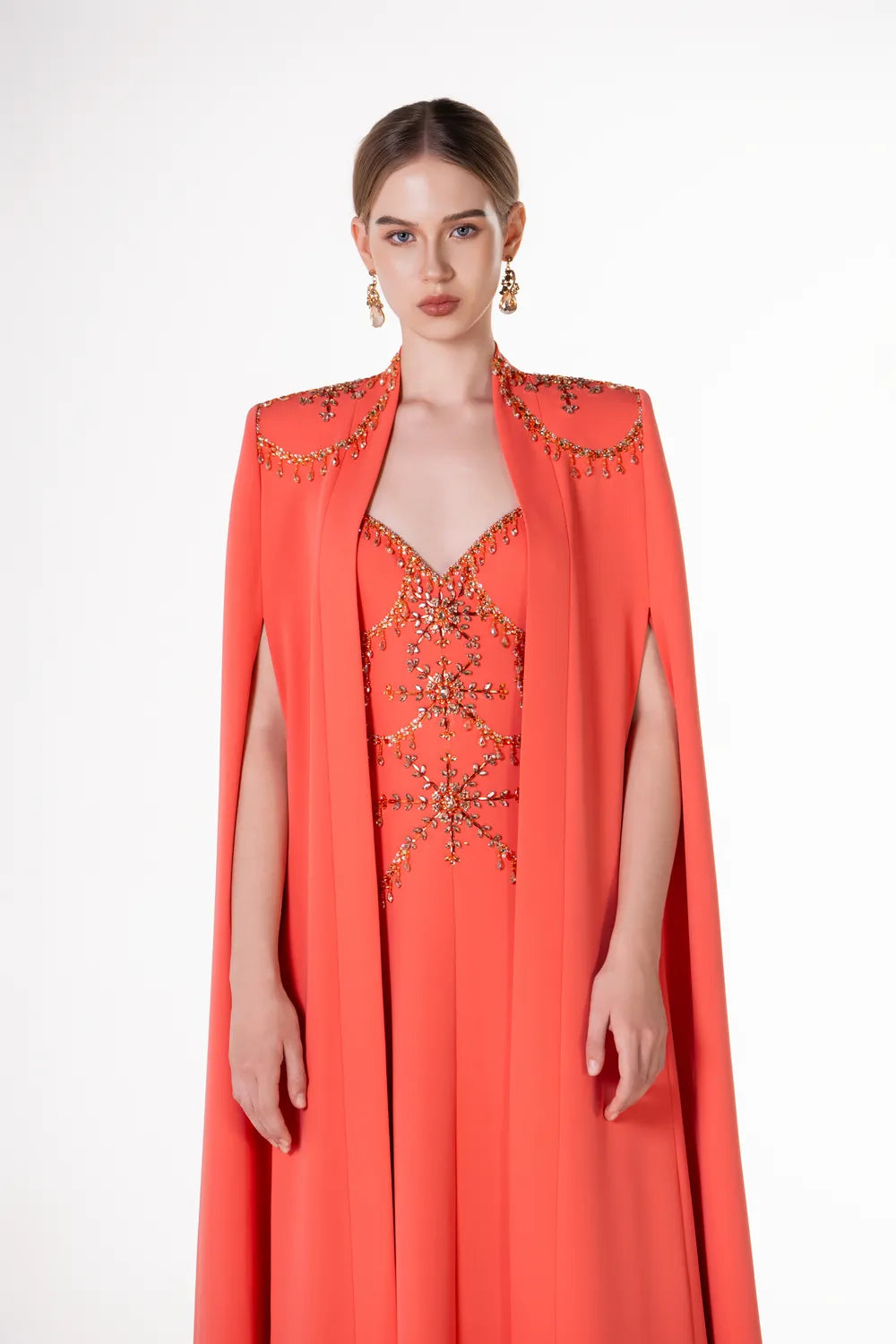 Shoulder Crystal Embellished Cape And Strappy Dress Set