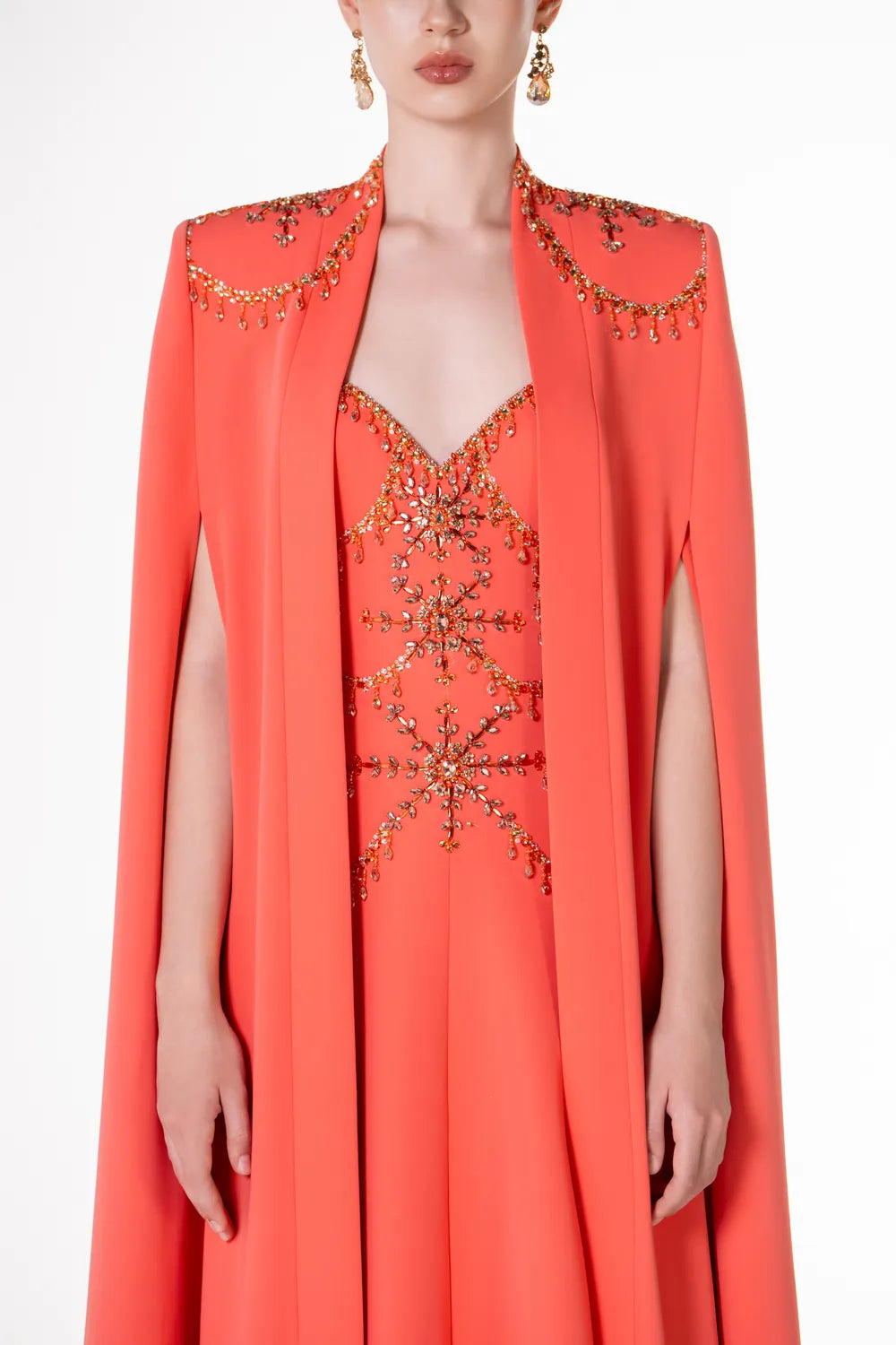 Shoulder Crystal Embellished Cape And Strappy Dress Set