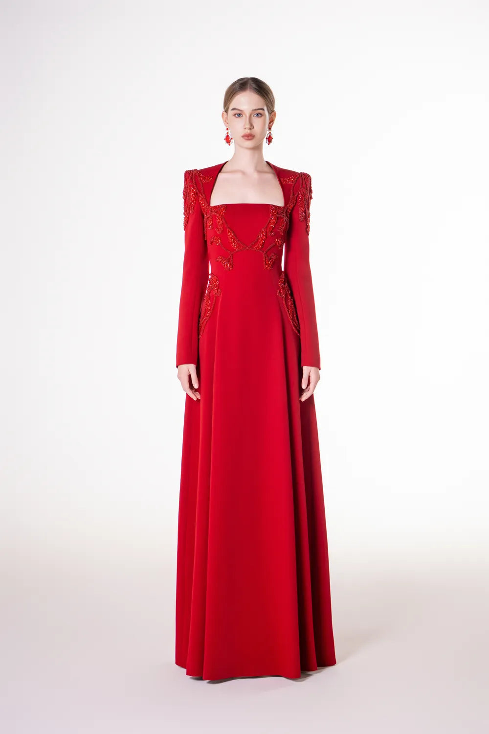 Anne Queen Neck Sides Draped A-Line Dress