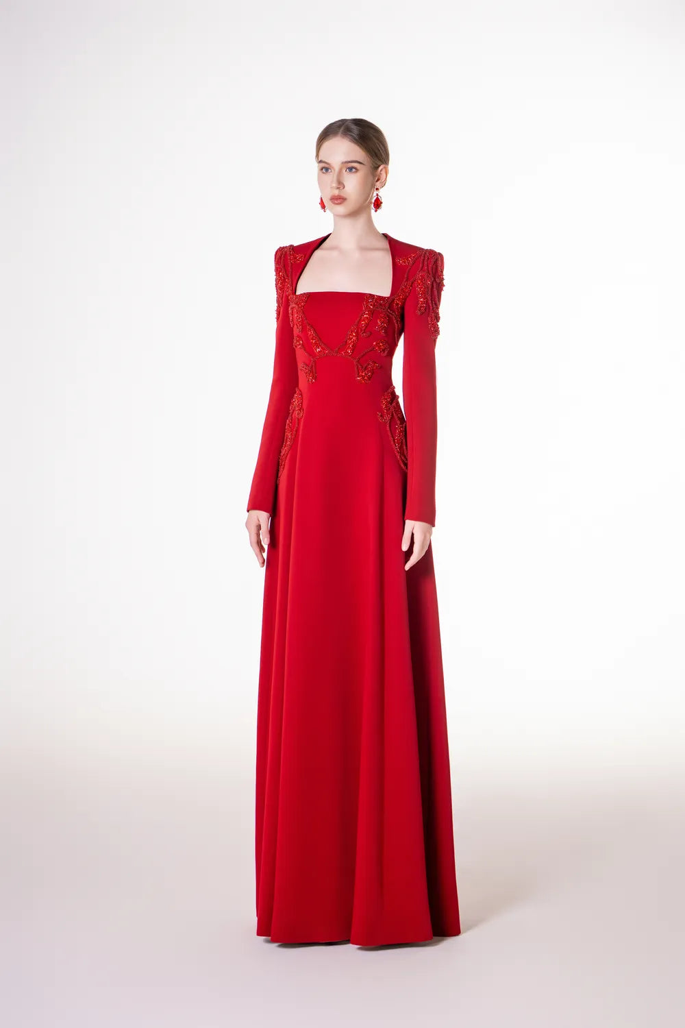 Anne Queen Neck Sides Draped A-Line Dress