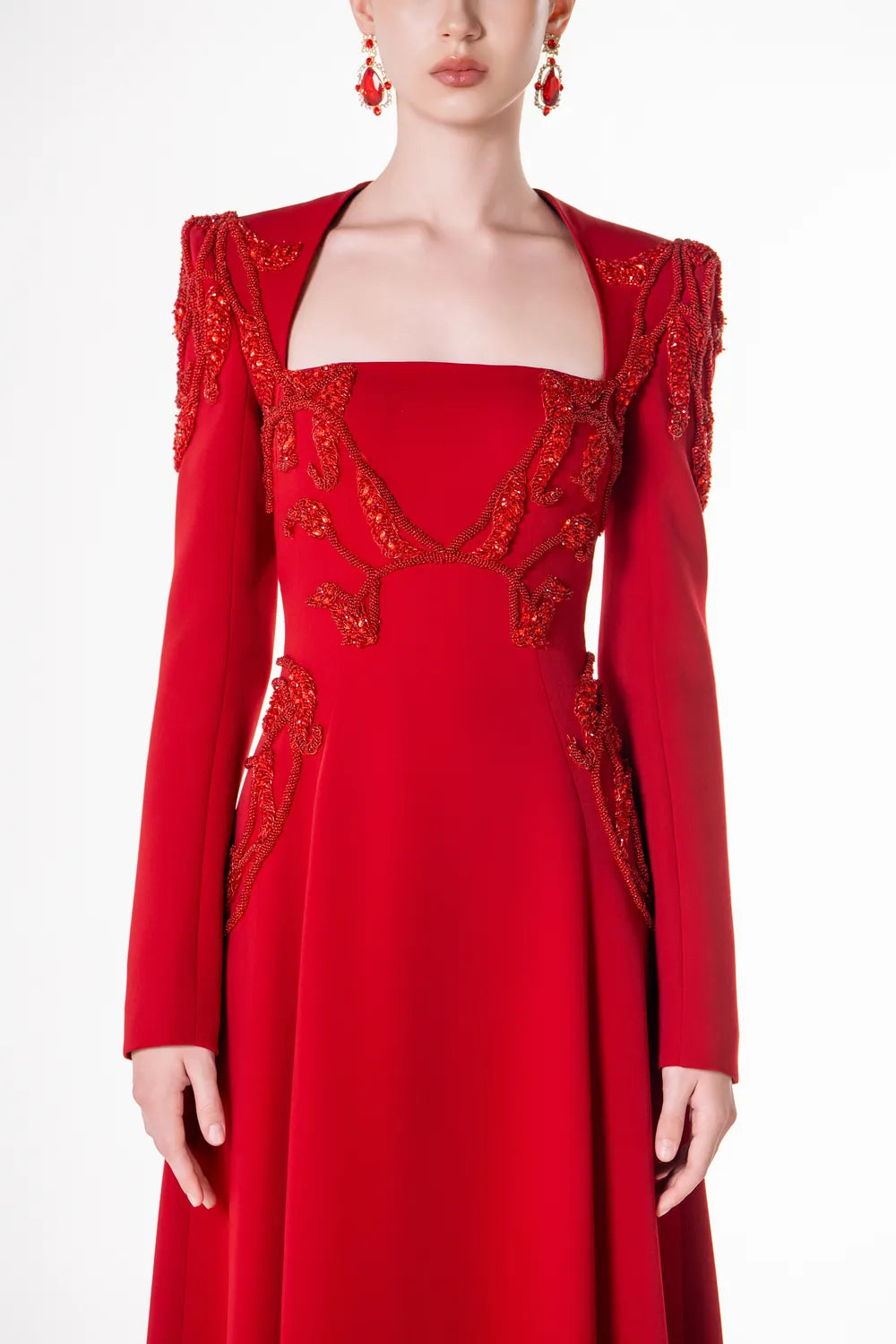 Anne Queen Neck Sides Draped A-Line Dress