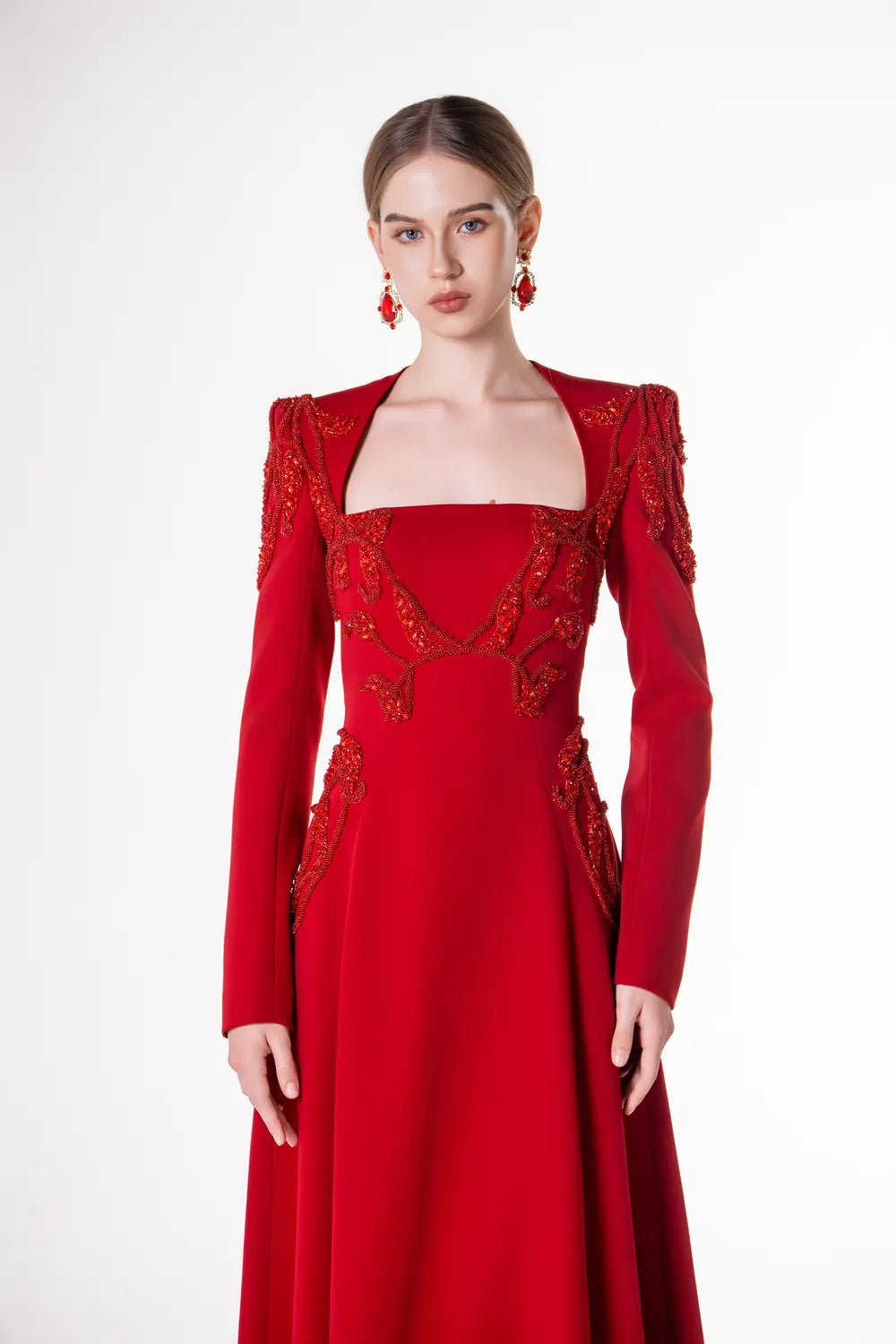 Anne Queen Neck Sides Draped A-Line Dress