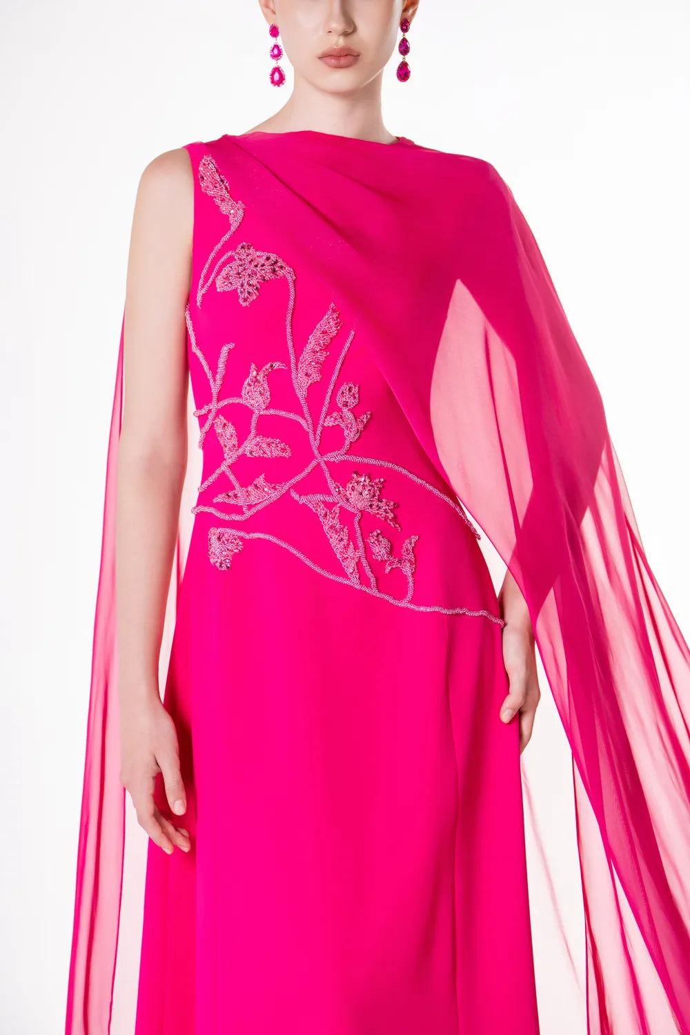 Asymmetric Long Cape Sleeve Dress