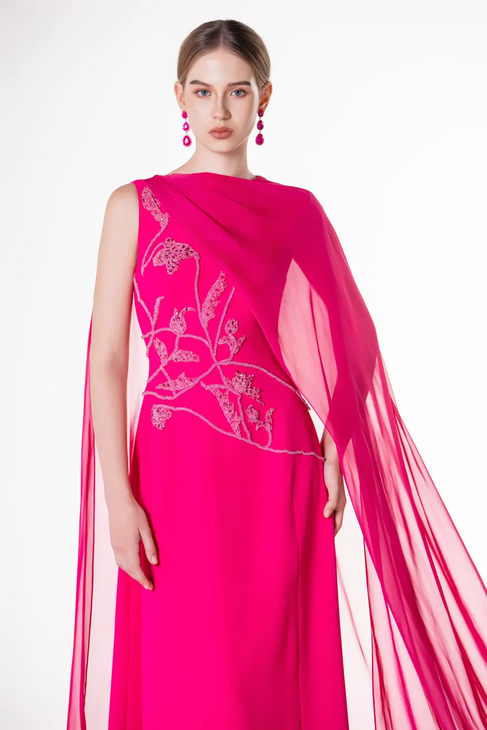 Asymmetric Long Cape Sleeve Dress