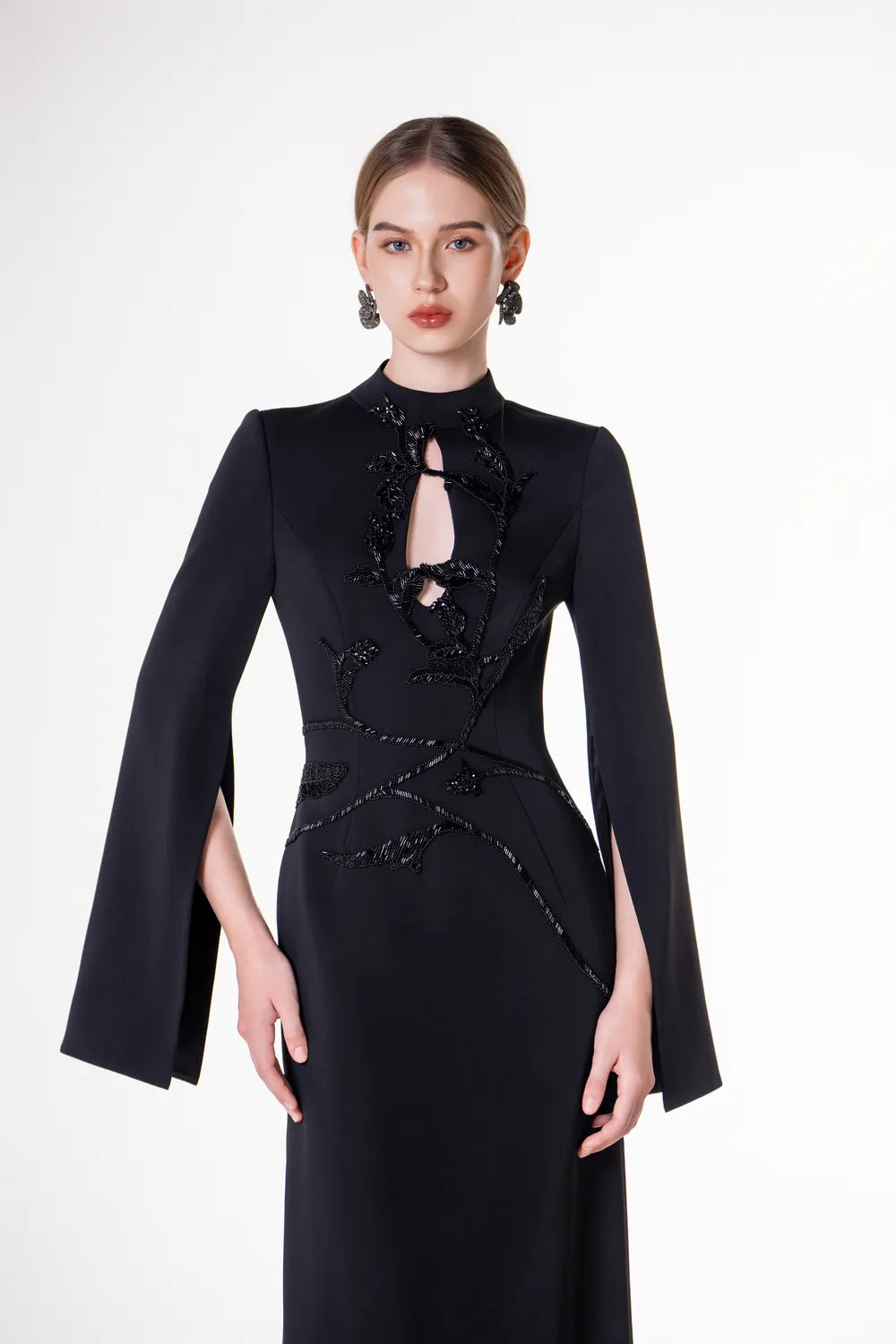 High Neck Tear-Drop Cut Out Chest Dress