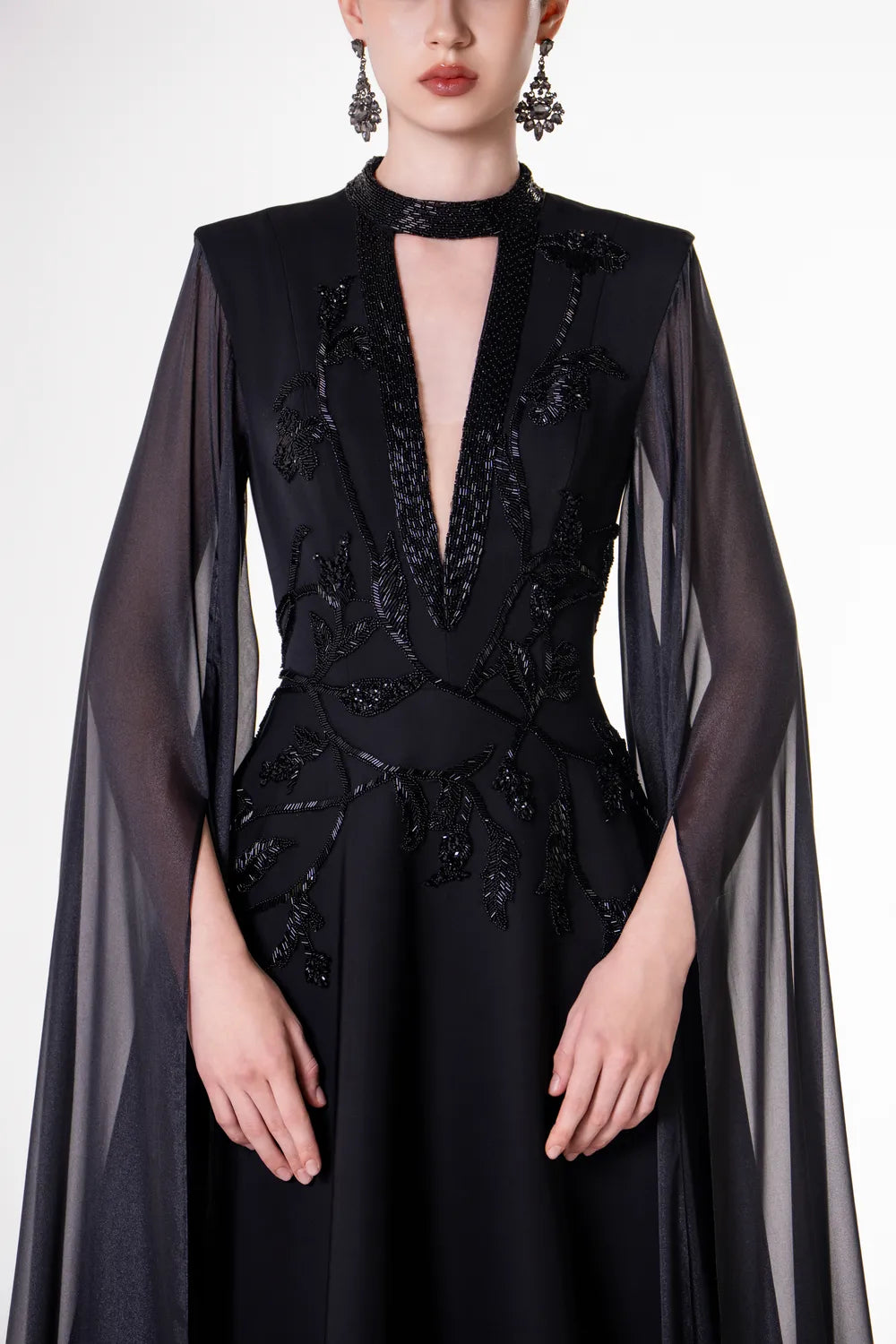 Flowing Long Cape Sleeves Deep V-chest Dress