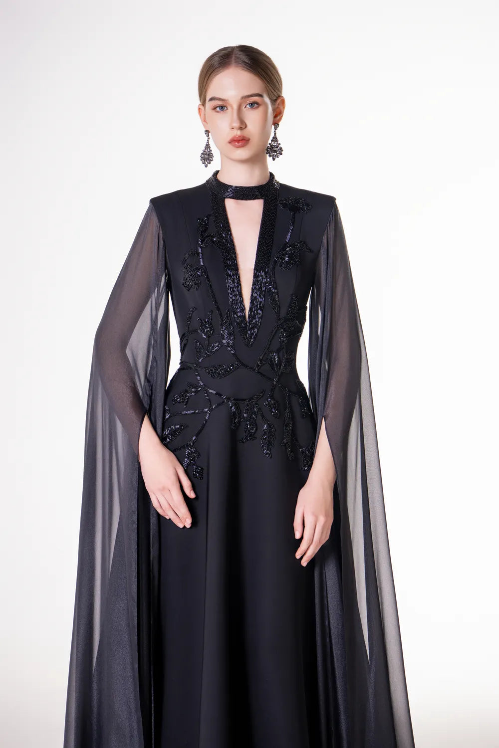 Flowing Long Cape Sleeves Deep V-chest Dress