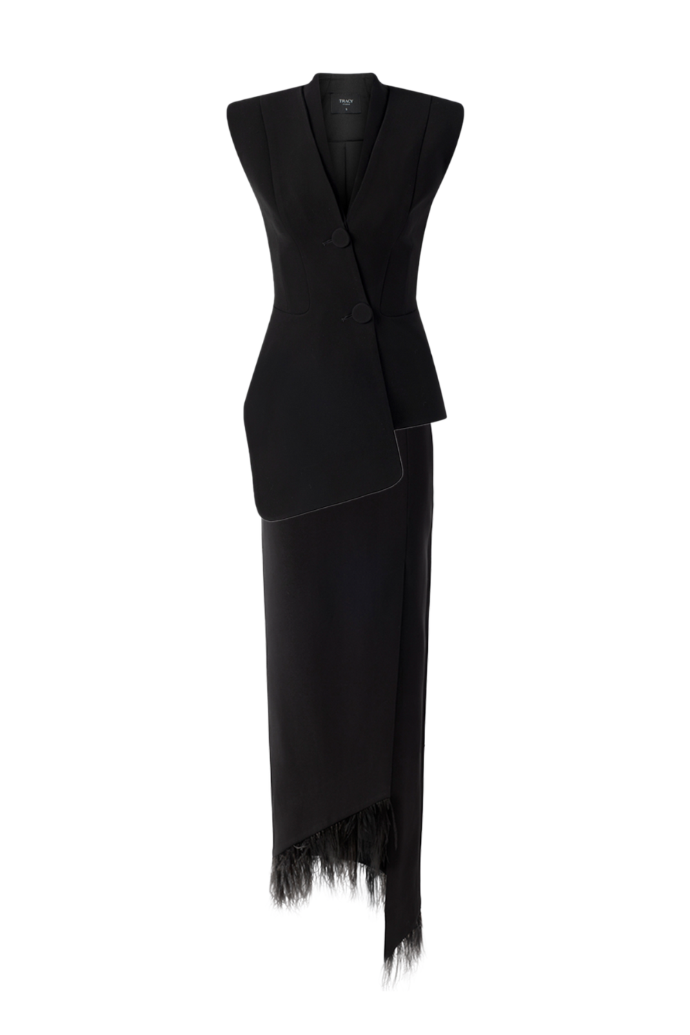 Asymmetric Sleeveless Blazer And Feather Skirt Set