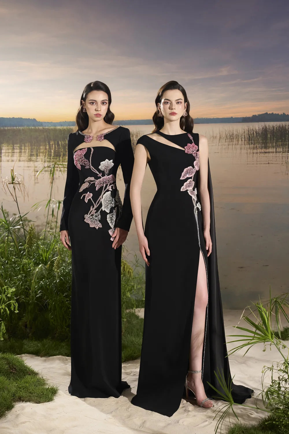 Asymmetric Sleeves Diagonal Shoulder Dress - TRACY COUTURE