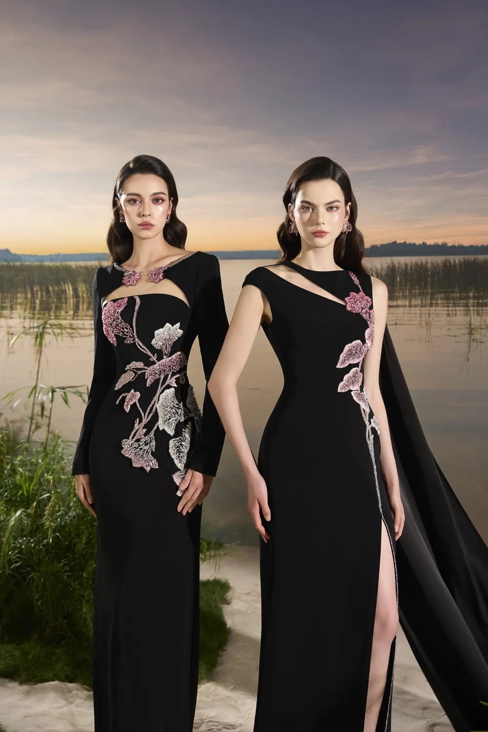 Asymmetric Sleeves Diagonal Shoulder Dress - TRACY COUTURE