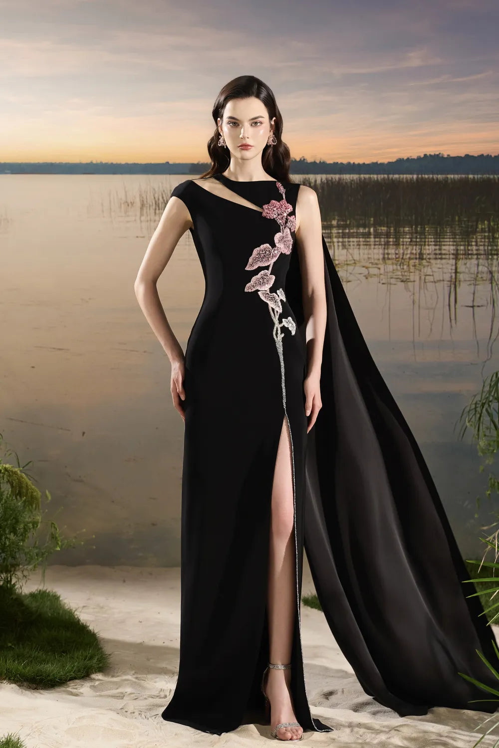 Asymmetric Sleeves Diagonal Shoulder Dress - TRACY COUTURE