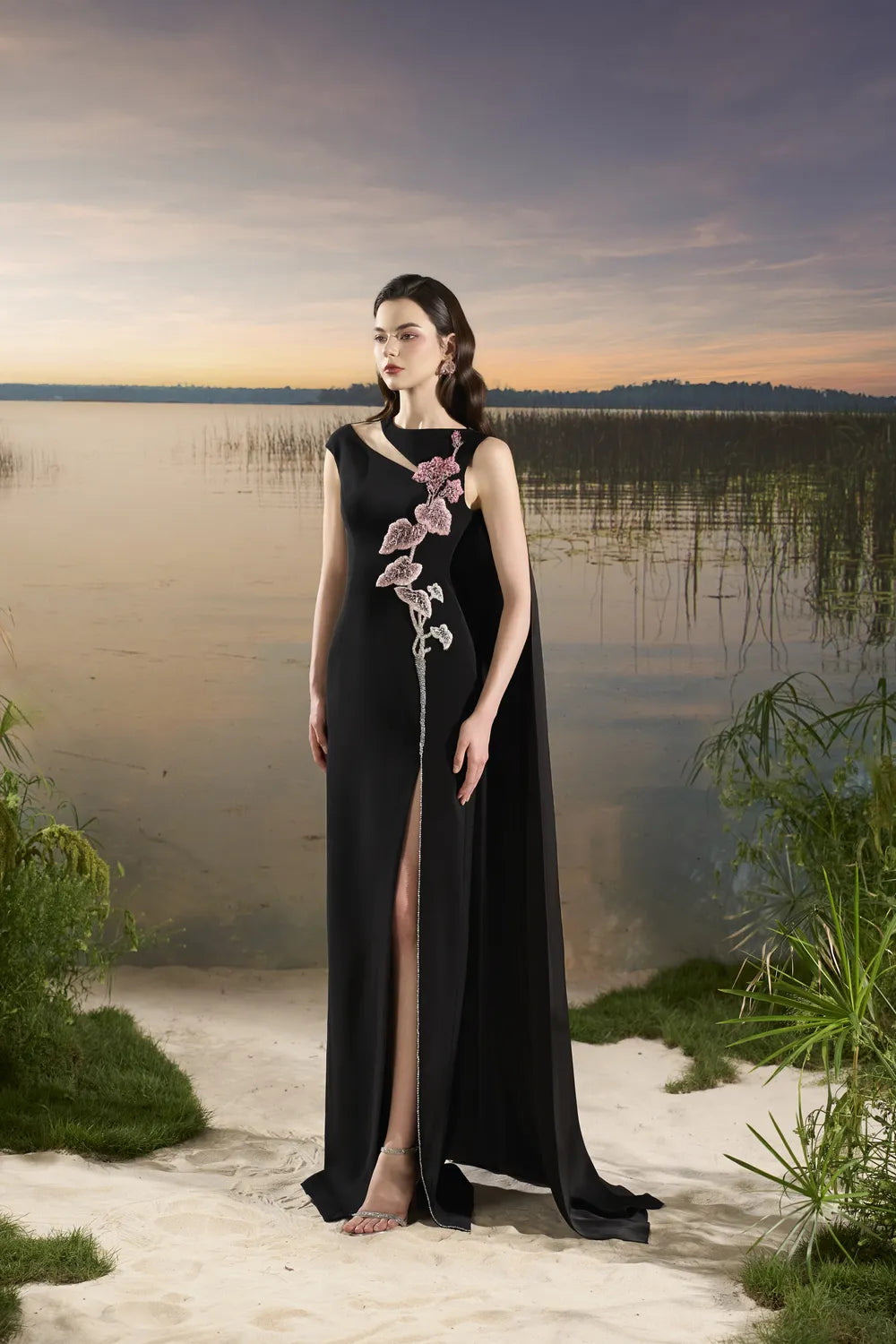 Asymmetric Sleeves Diagonal Shoulder Dress - TRACY COUTURE