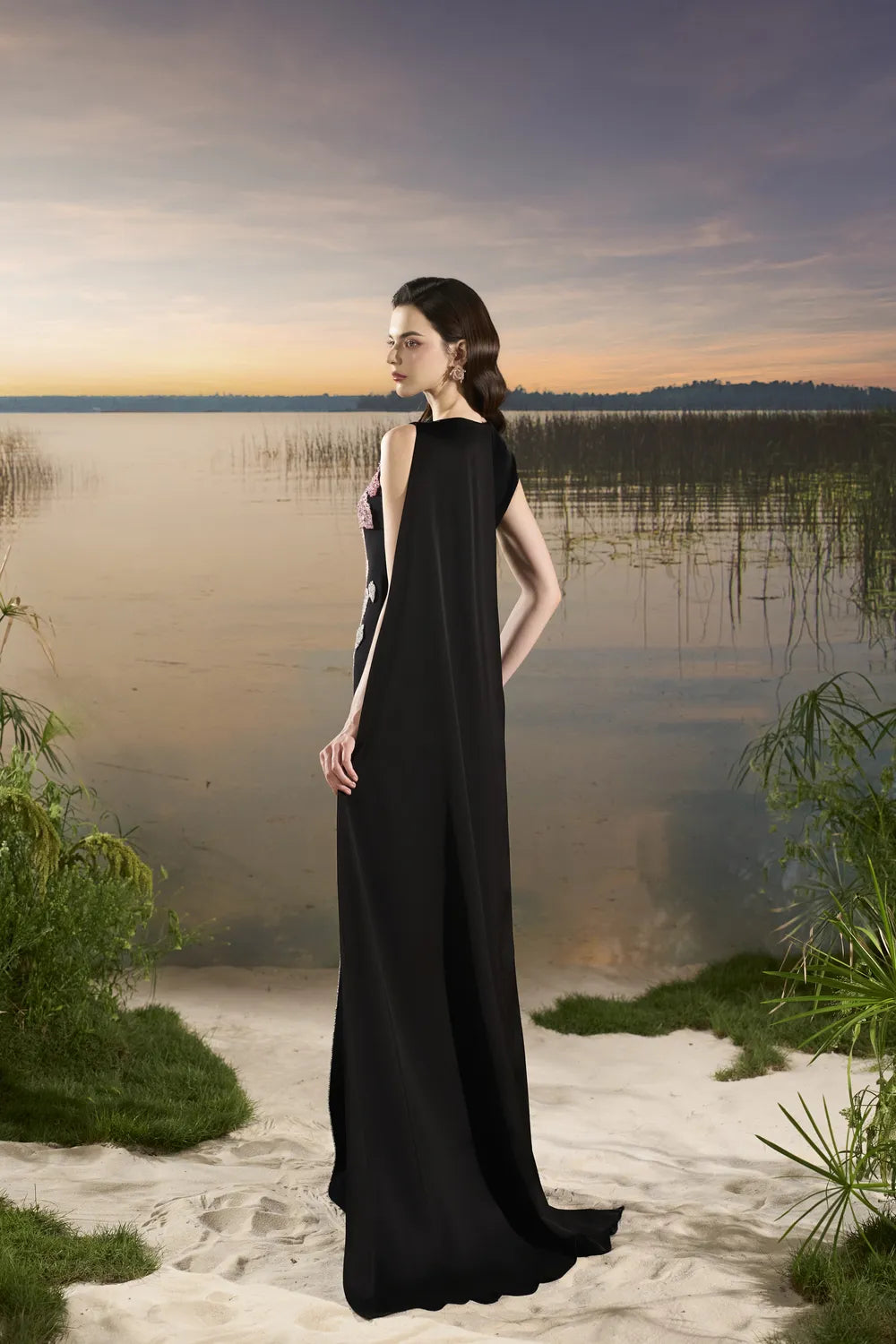 Asymmetric Sleeves Diagonal Shoulder Dress - TRACY COUTURE