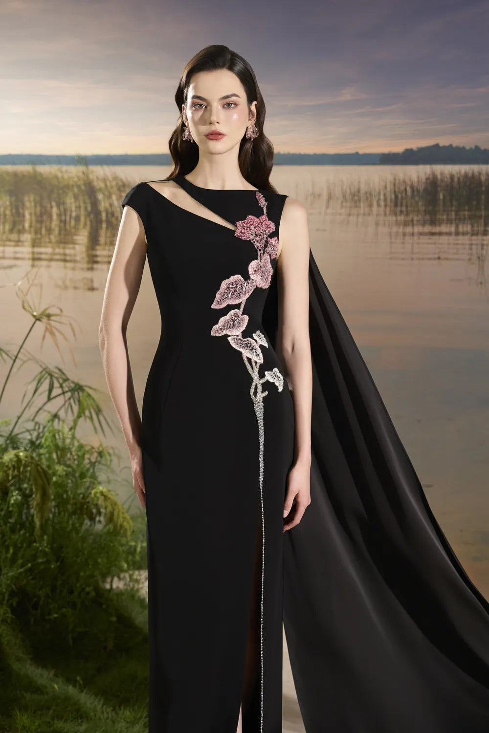 Asymmetric Sleeves Diagonal Shoulder Dress - TRACY COUTURE