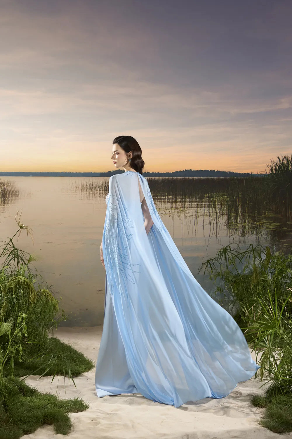 Flowing Cape With Strapless Dress Set - TRACY COUTURE