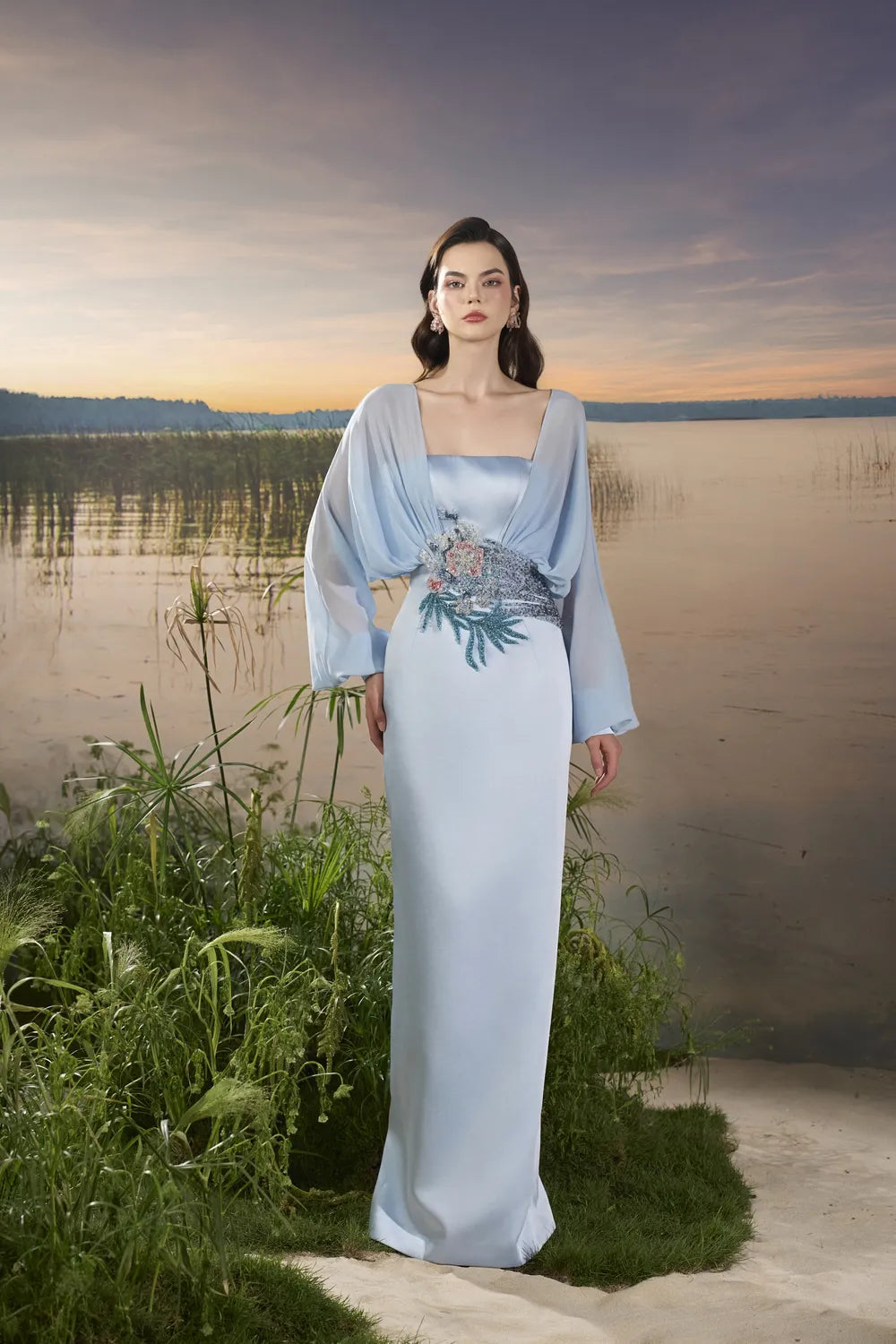Long Puffy Sleeves Dress - TRACY COUTURE